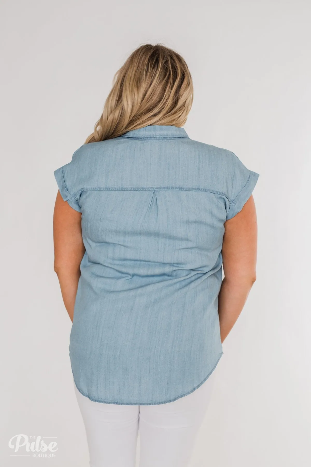 Close to Home Button Down Top- Light Denim
