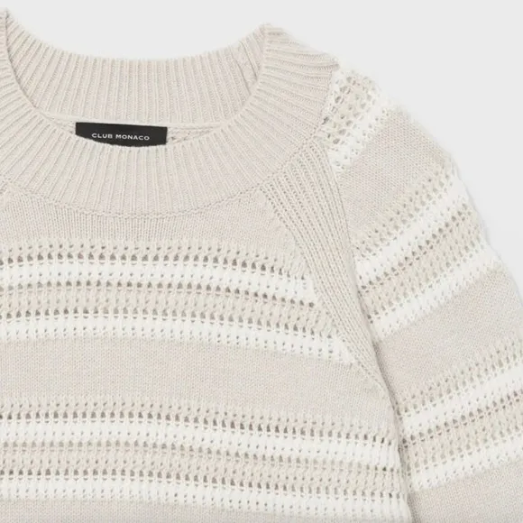 Club Monaco Striped Raglan Wool Knit Crewneck Sweater Size Small