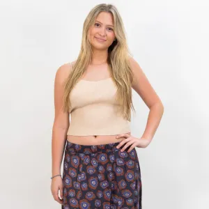 Compania Fantastica Beige Ribbed Top with Thin Straps - Beige