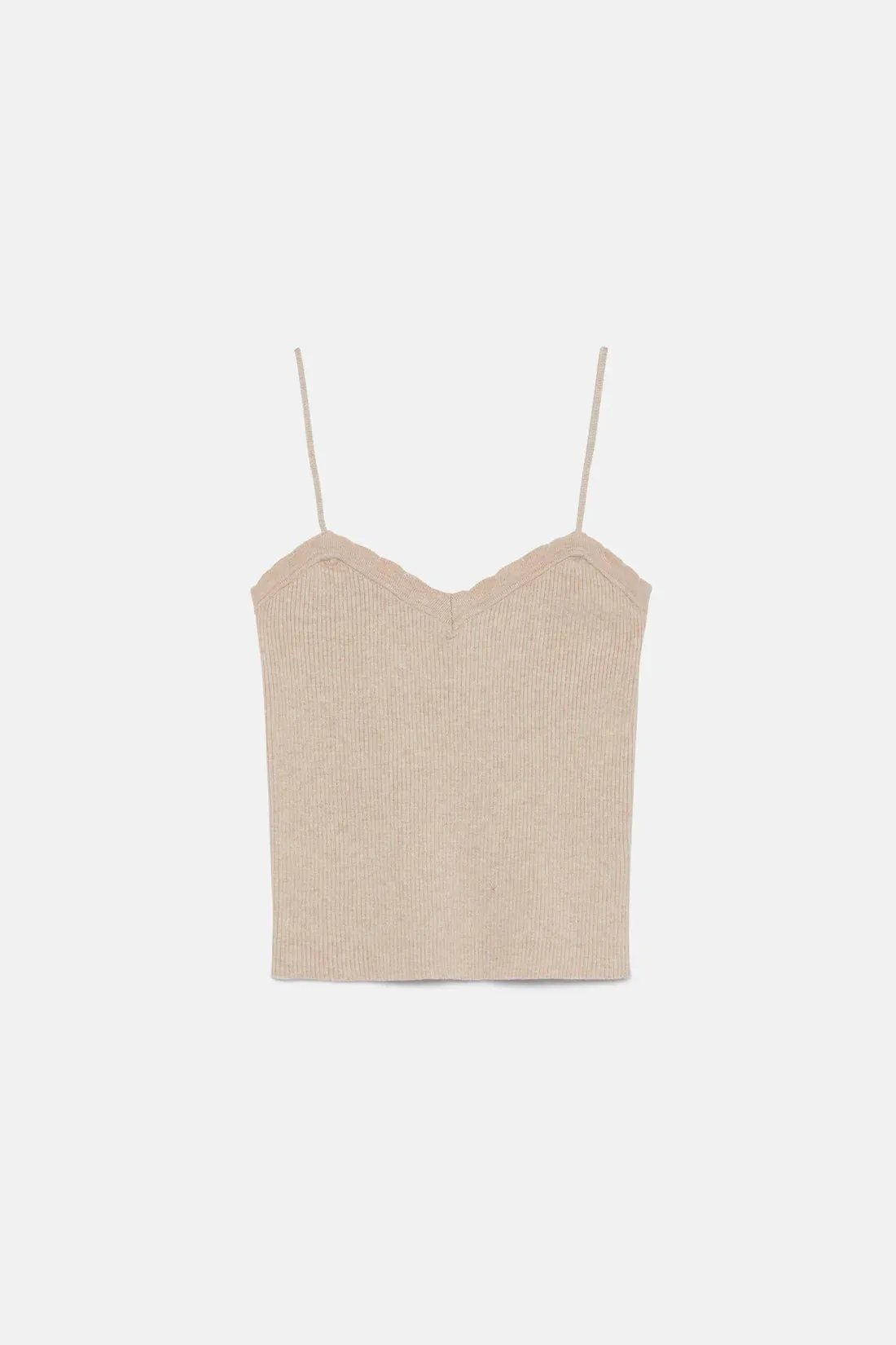Compania Fantastica Beige Ribbed Top with Thin Straps - Beige