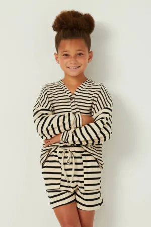 Contrast Stripe Sleeve Buttoned Cardigan