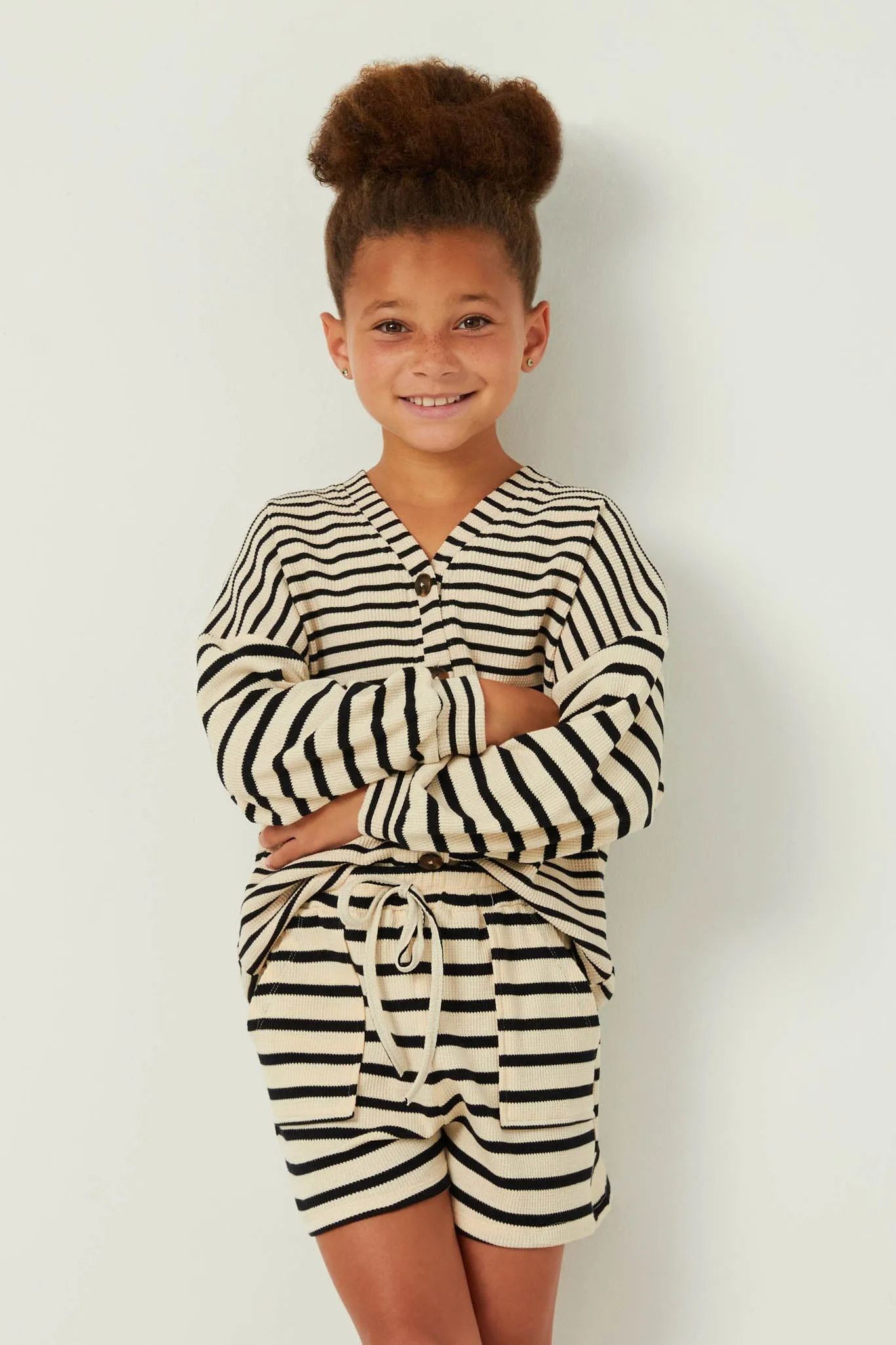 Contrast Stripe Sleeve Buttoned Cardigan