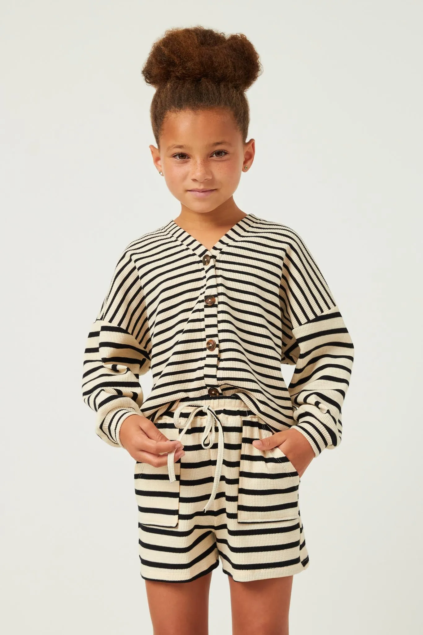 Contrast Stripe Sleeve Buttoned Cardigan