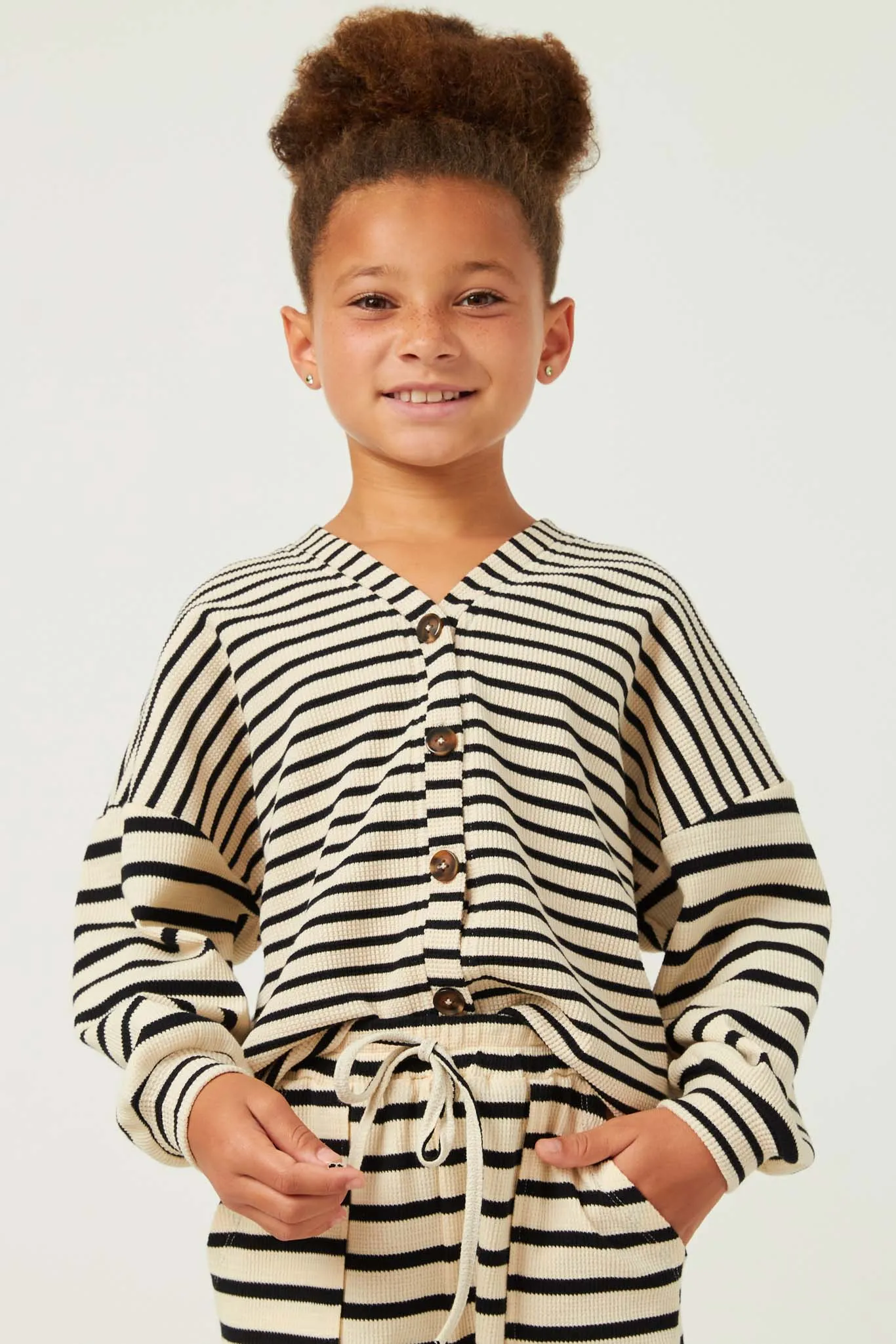 Contrast Stripe Sleeve Buttoned Cardigan