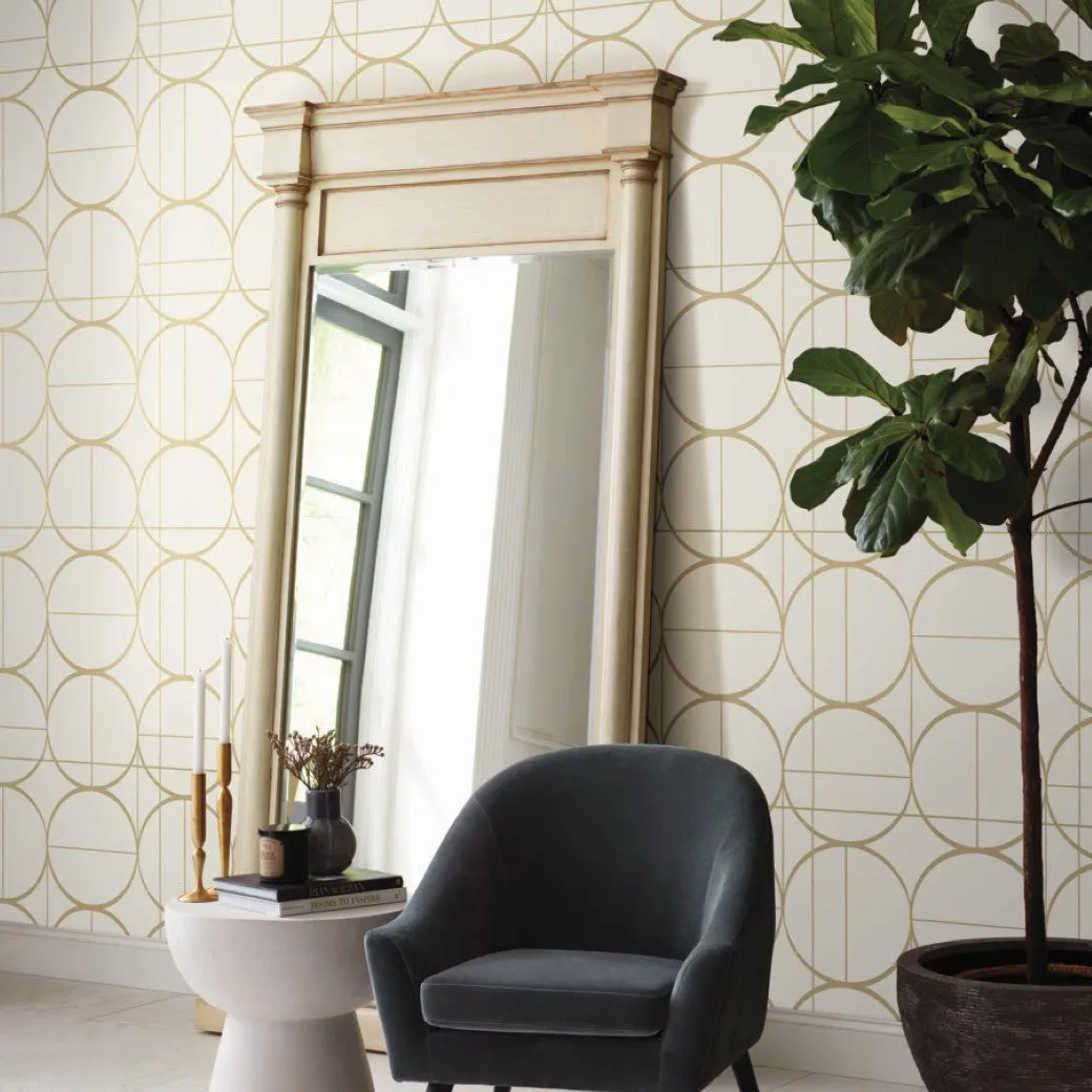 Cream & Gold Sun Circles Wallpaper (60 SqFt)