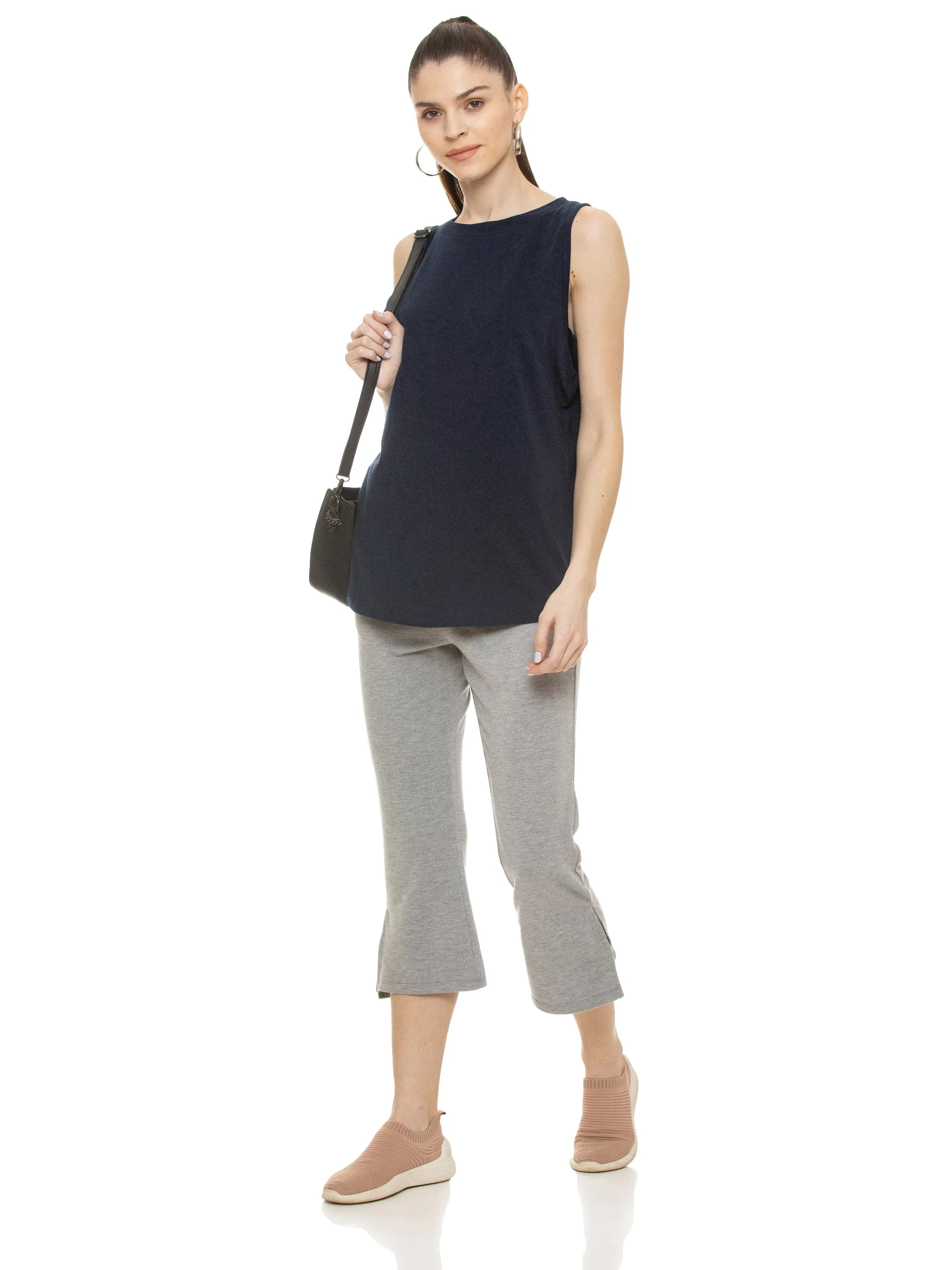 Cropped Length with Slit Detail Bottom (Heather Grey)