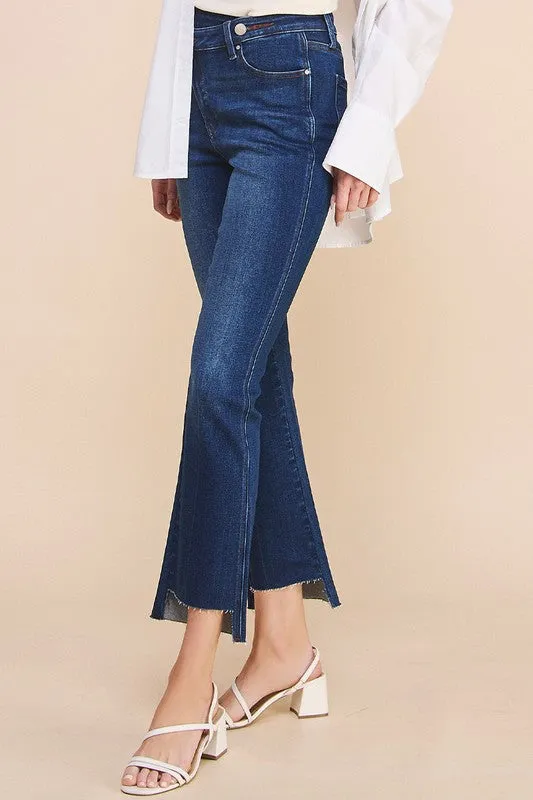 Crossover Step Hem Cropped Denim Jean Pants