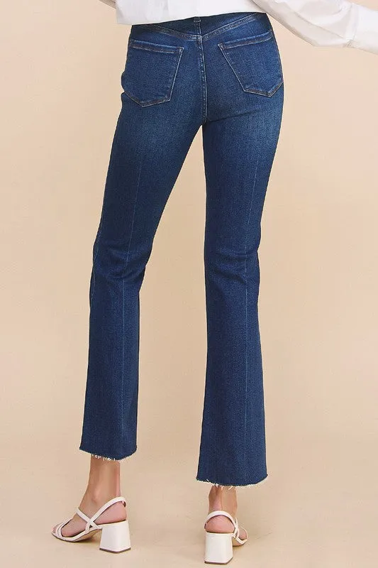 Crossover Step Hem Cropped Denim Jean Pants