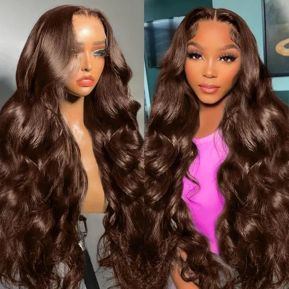Dark Brown Colored Loose Body Wave Glueless 6x5 Pre-Cut Lace Easy-Wear Human Hair Wigs