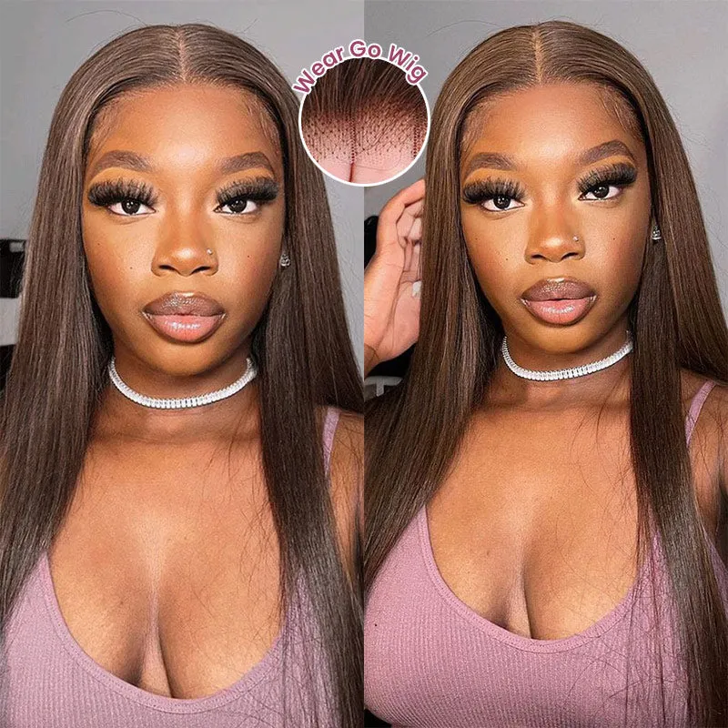 Dark Brown Colored Loose Body Wave Glueless 6x5 Pre-Cut Lace Easy-Wear Human Hair Wigs