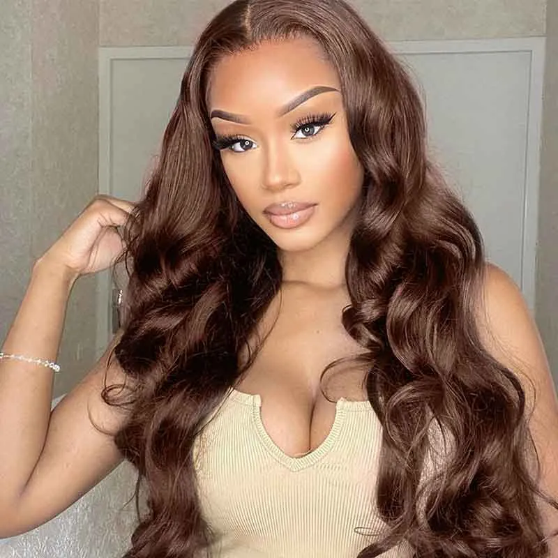 Dark Brown Colored Loose Body Wave Glueless 6x5 Pre-Cut Lace Easy-Wear Human Hair Wigs
