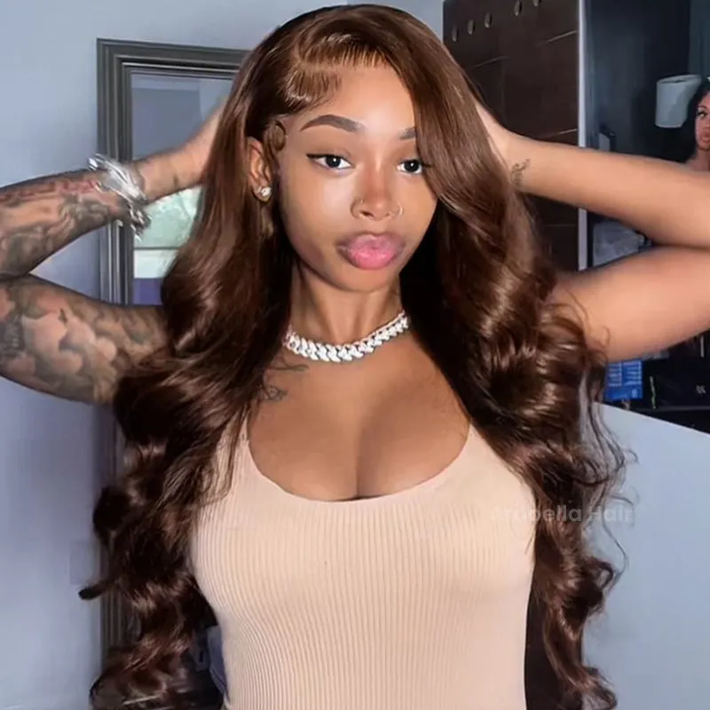 Dark Brown Colored Loose Body Wave Glueless 6x5 Pre-Cut Lace Easy-Wear Human Hair Wigs