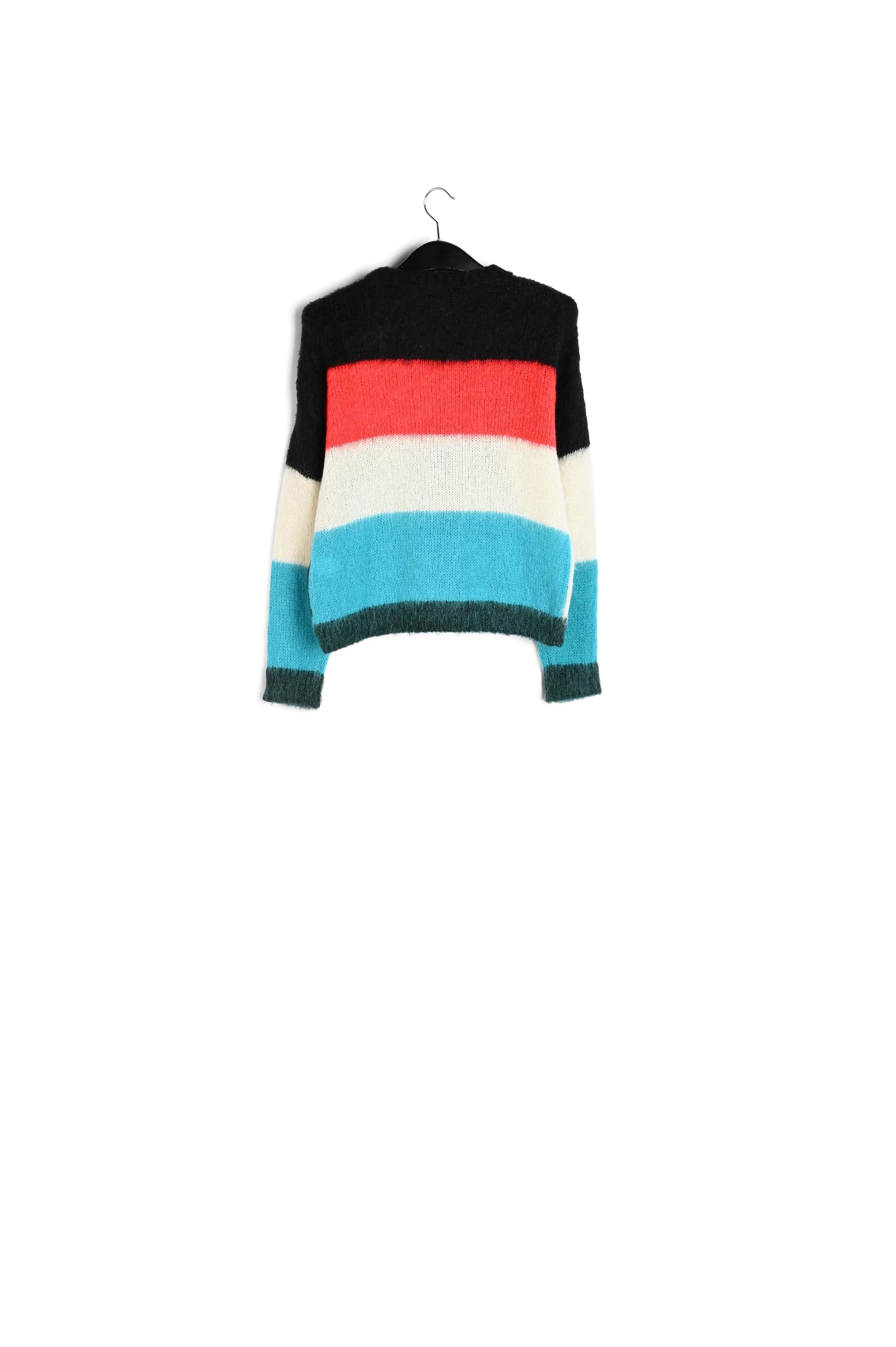 Dark green, blue and red intarsia-knitted sweater