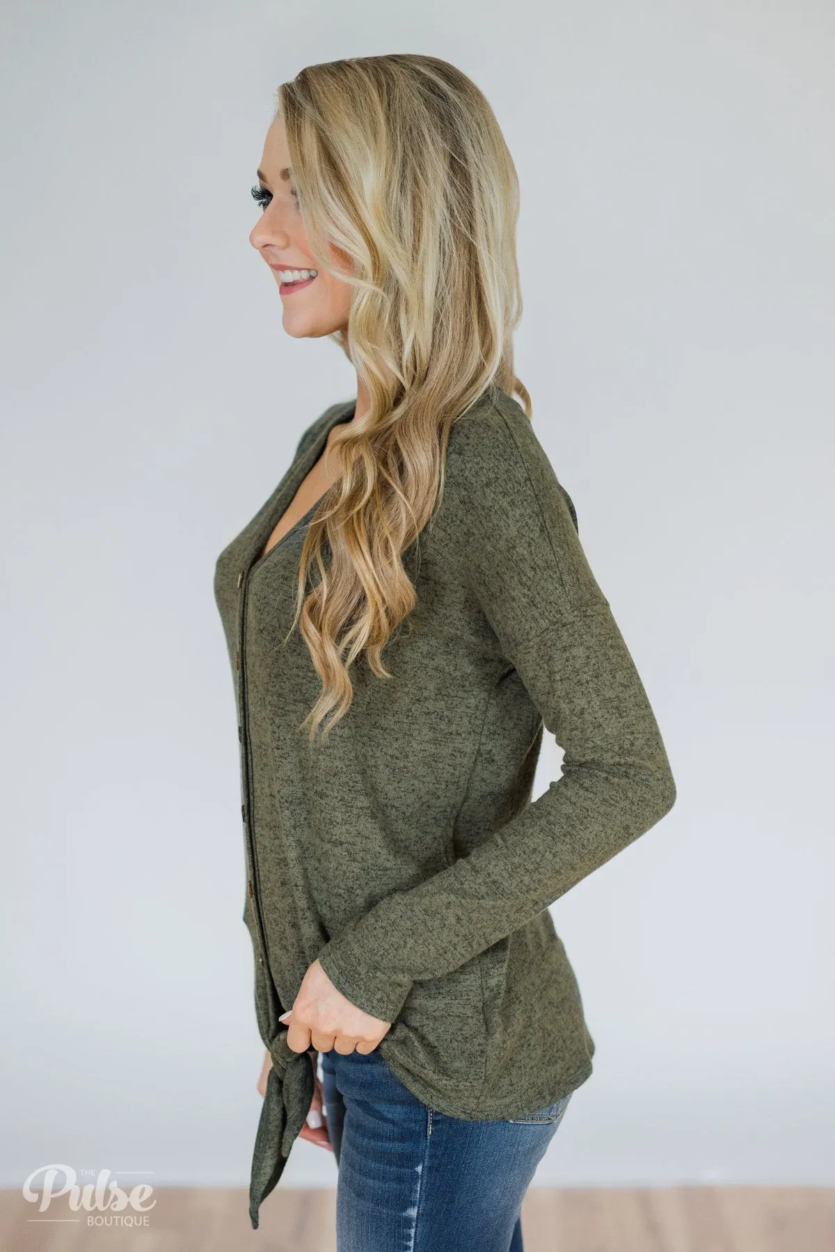 Dearly Loved Button Down Top- Olive