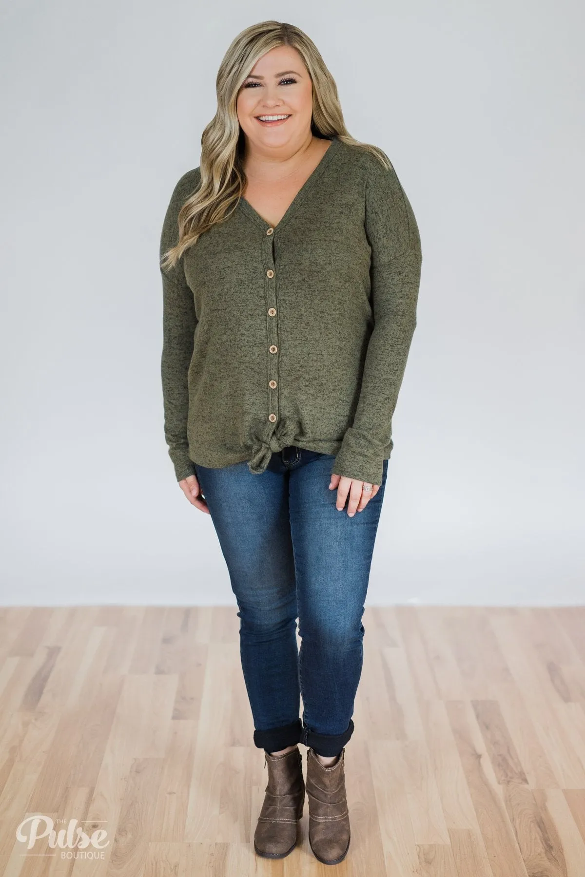 Dearly Loved Button Down Top- Olive