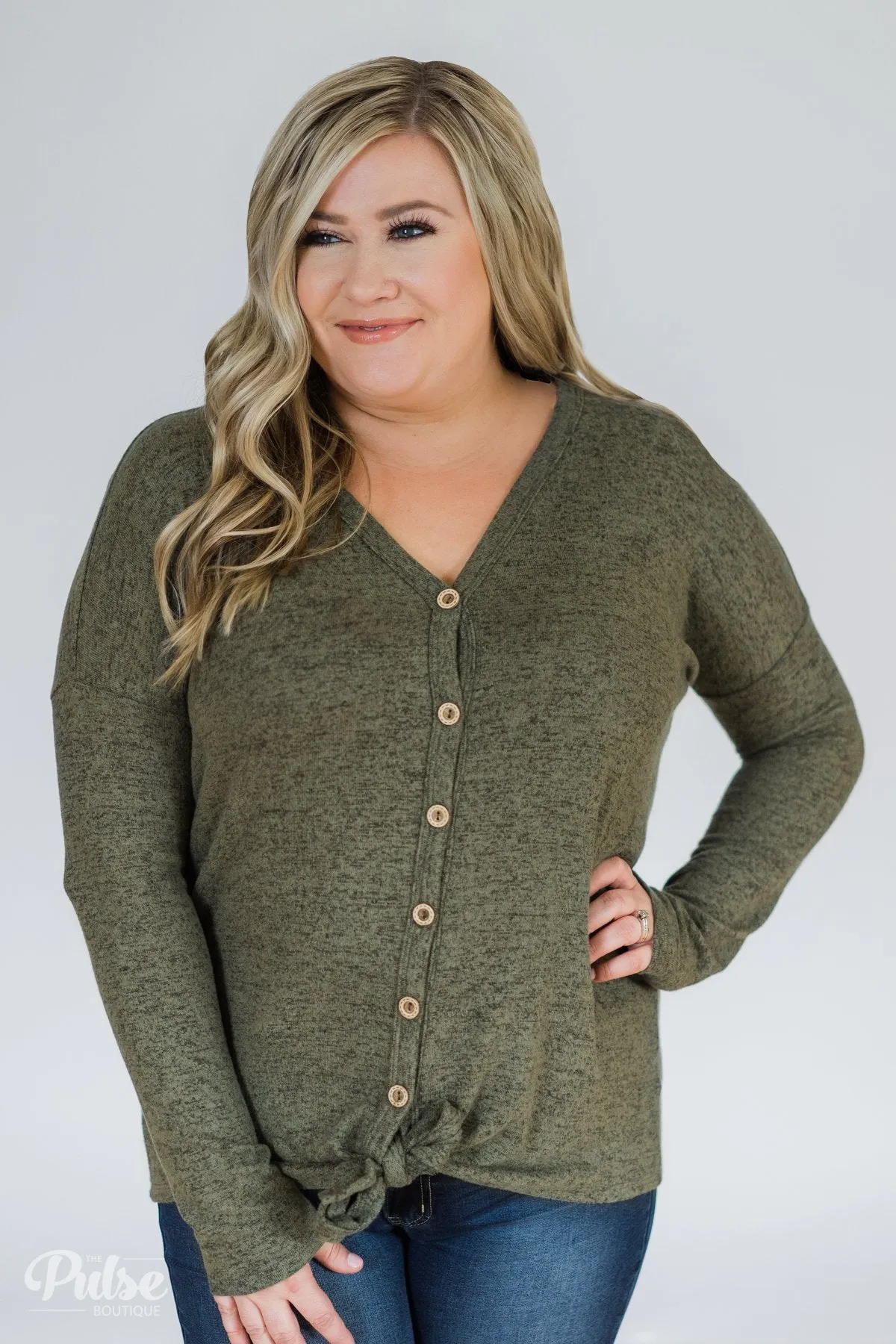 Dearly Loved Button Down Top- Olive