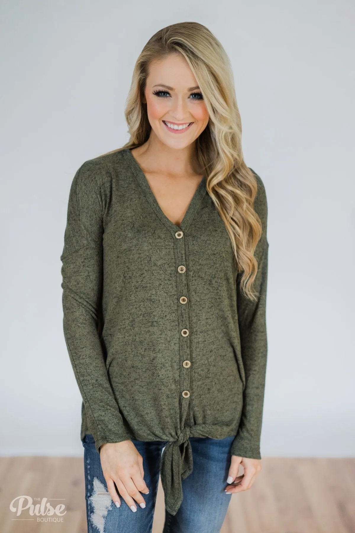 Dearly Loved Button Down Top- Olive
