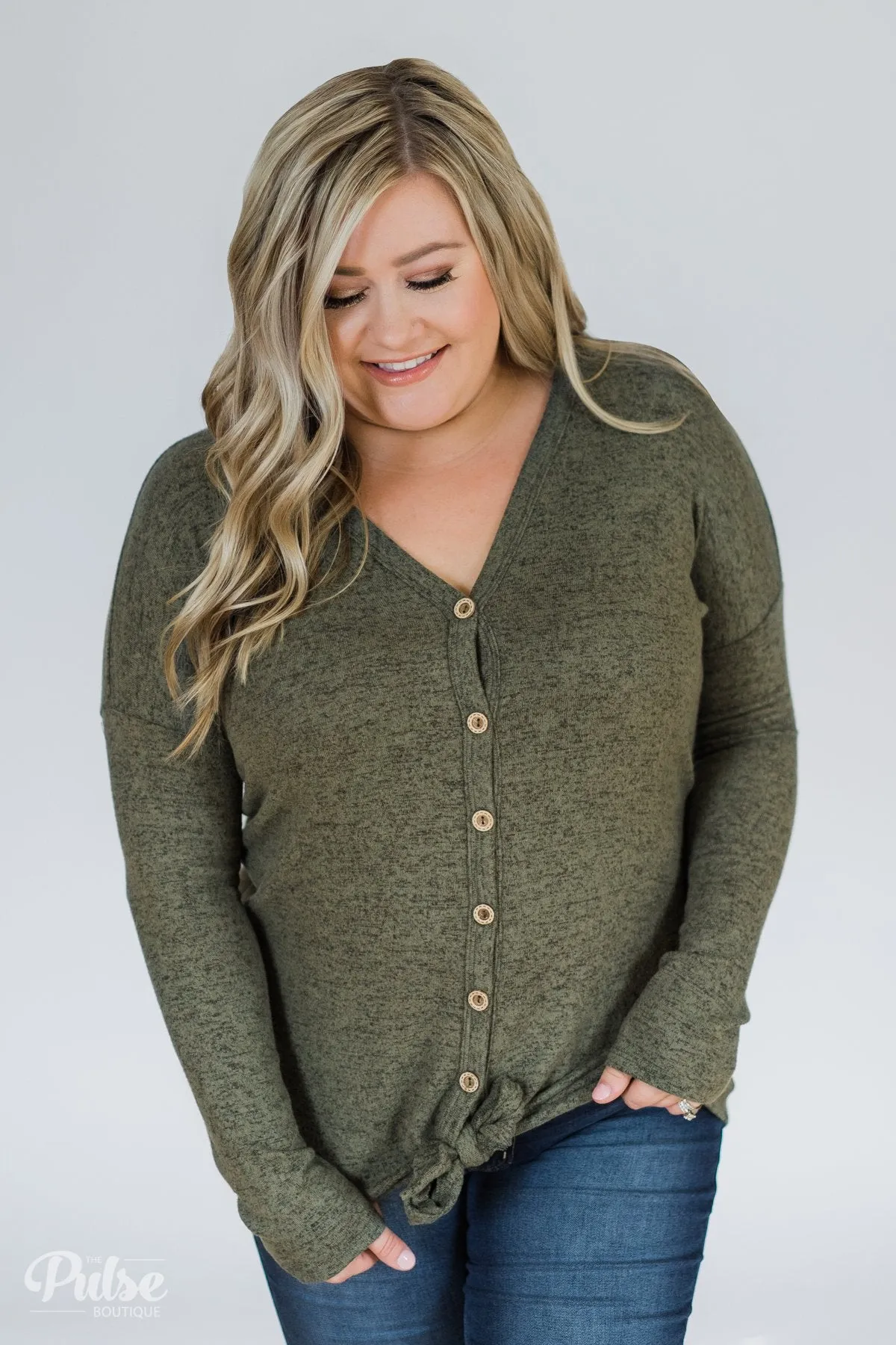 Dearly Loved Button Down Top- Olive