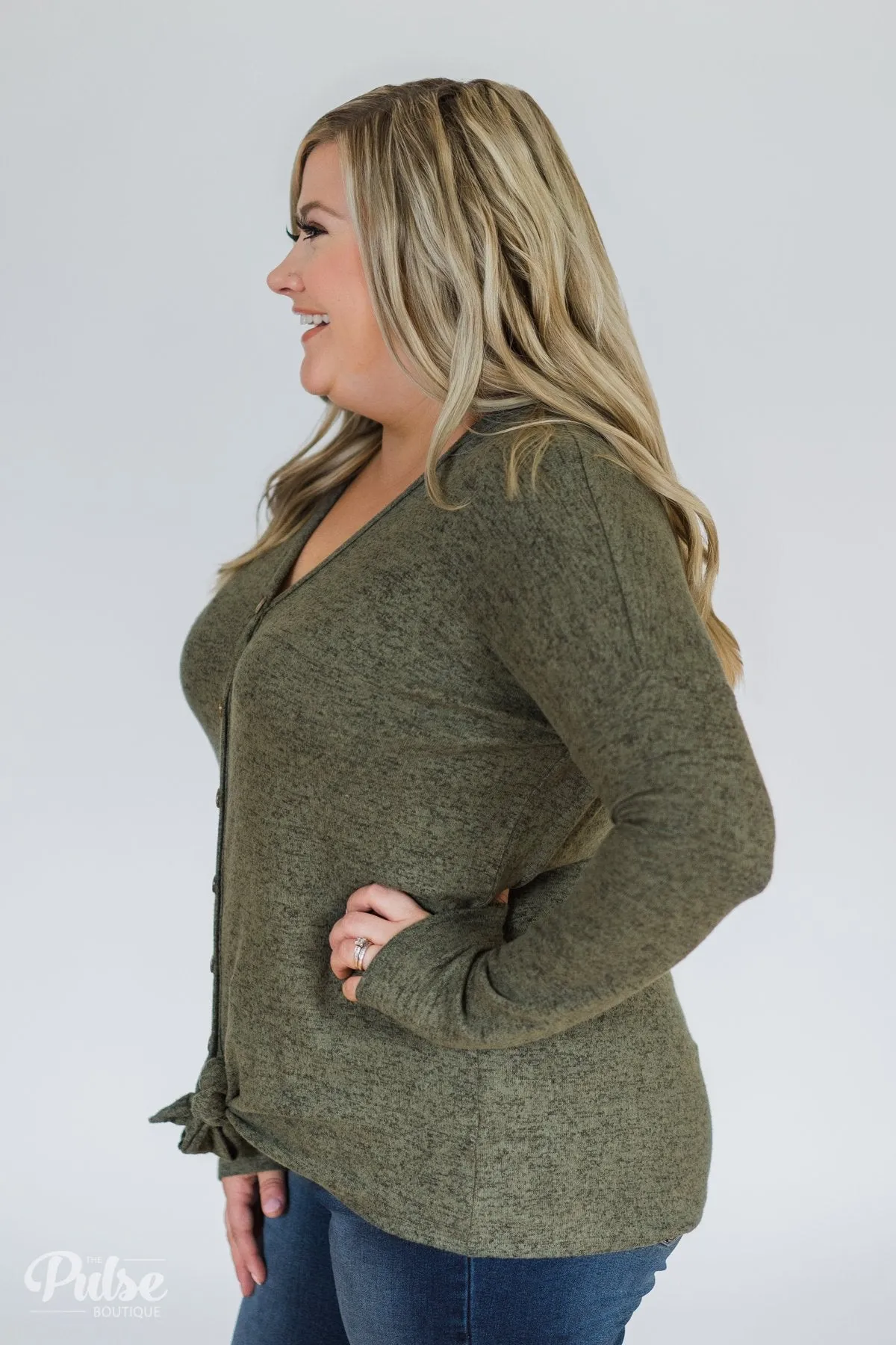 Dearly Loved Button Down Top- Olive