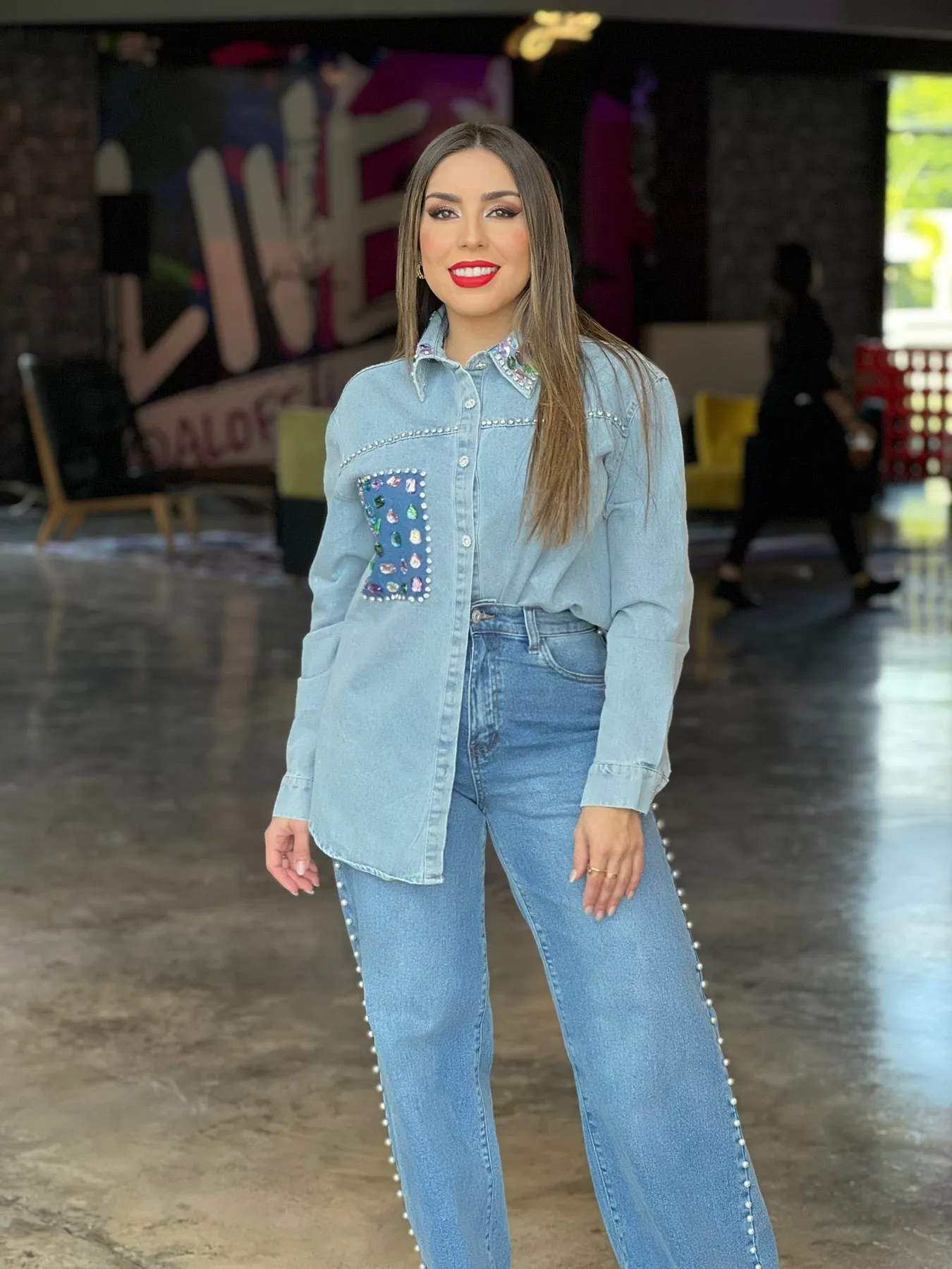 Denim Shirt with Rhinestones