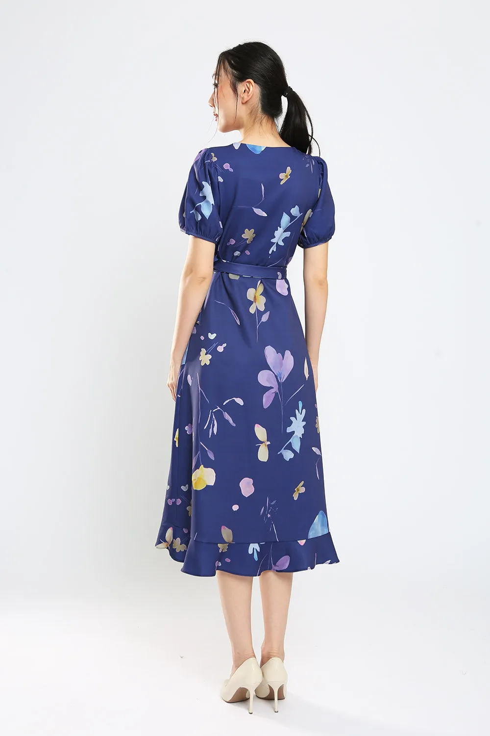 Devonne Wrap Dress in Navy Blue Floral