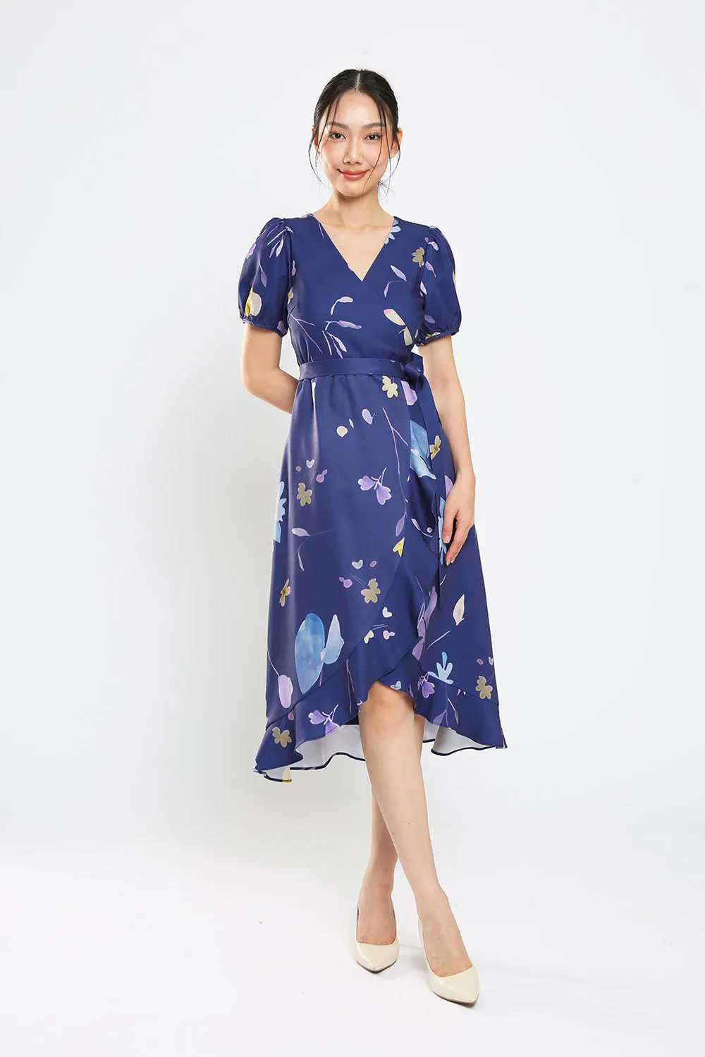 Devonne Wrap Dress in Navy Blue Floral