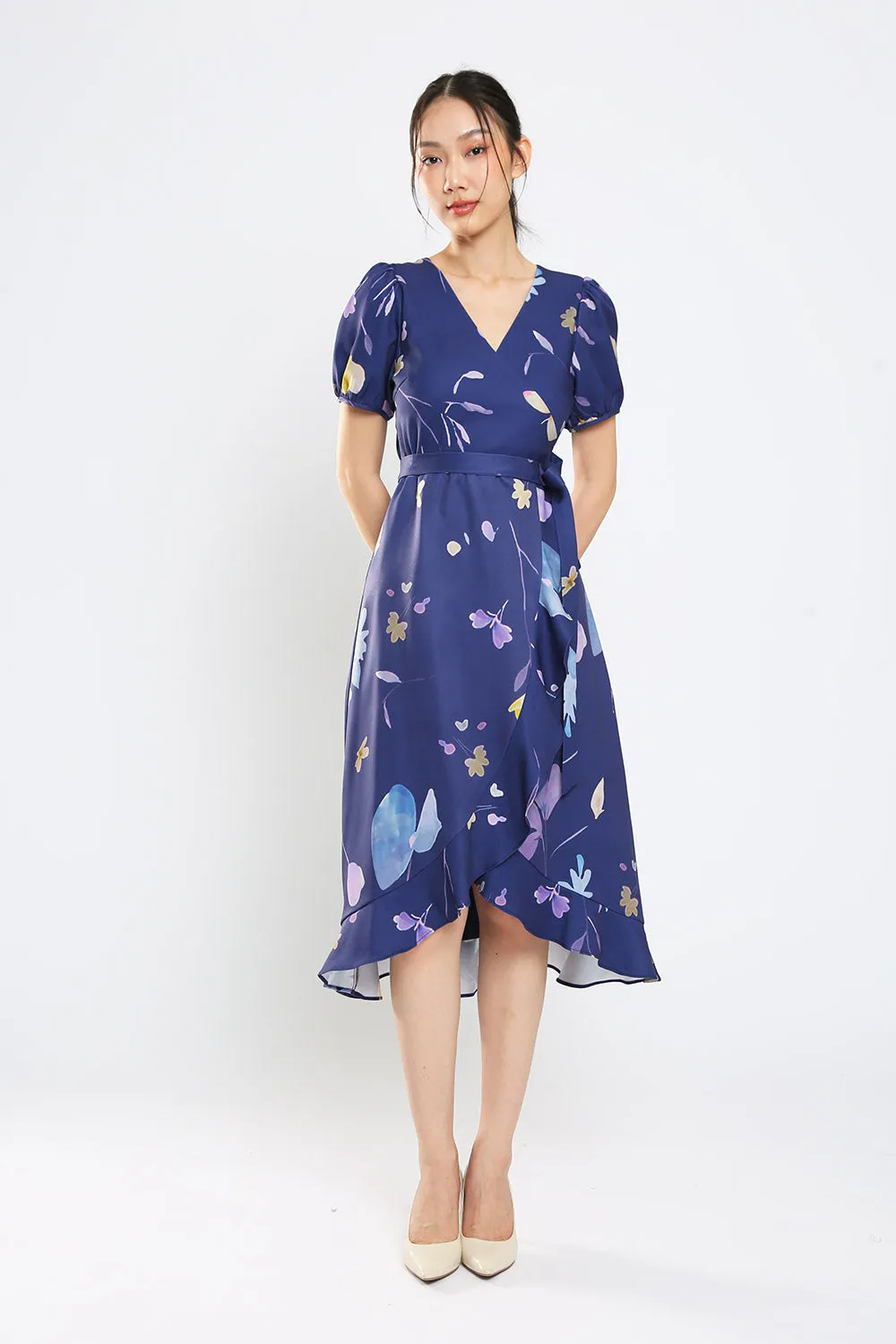 Devonne Wrap Dress in Navy Blue Floral