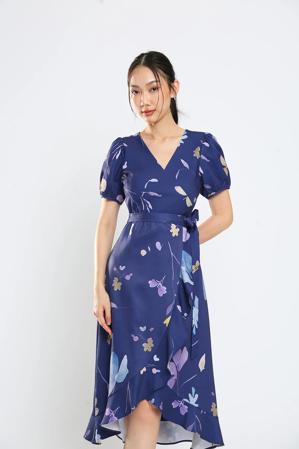Devonne Wrap Dress in Navy Blue Floral