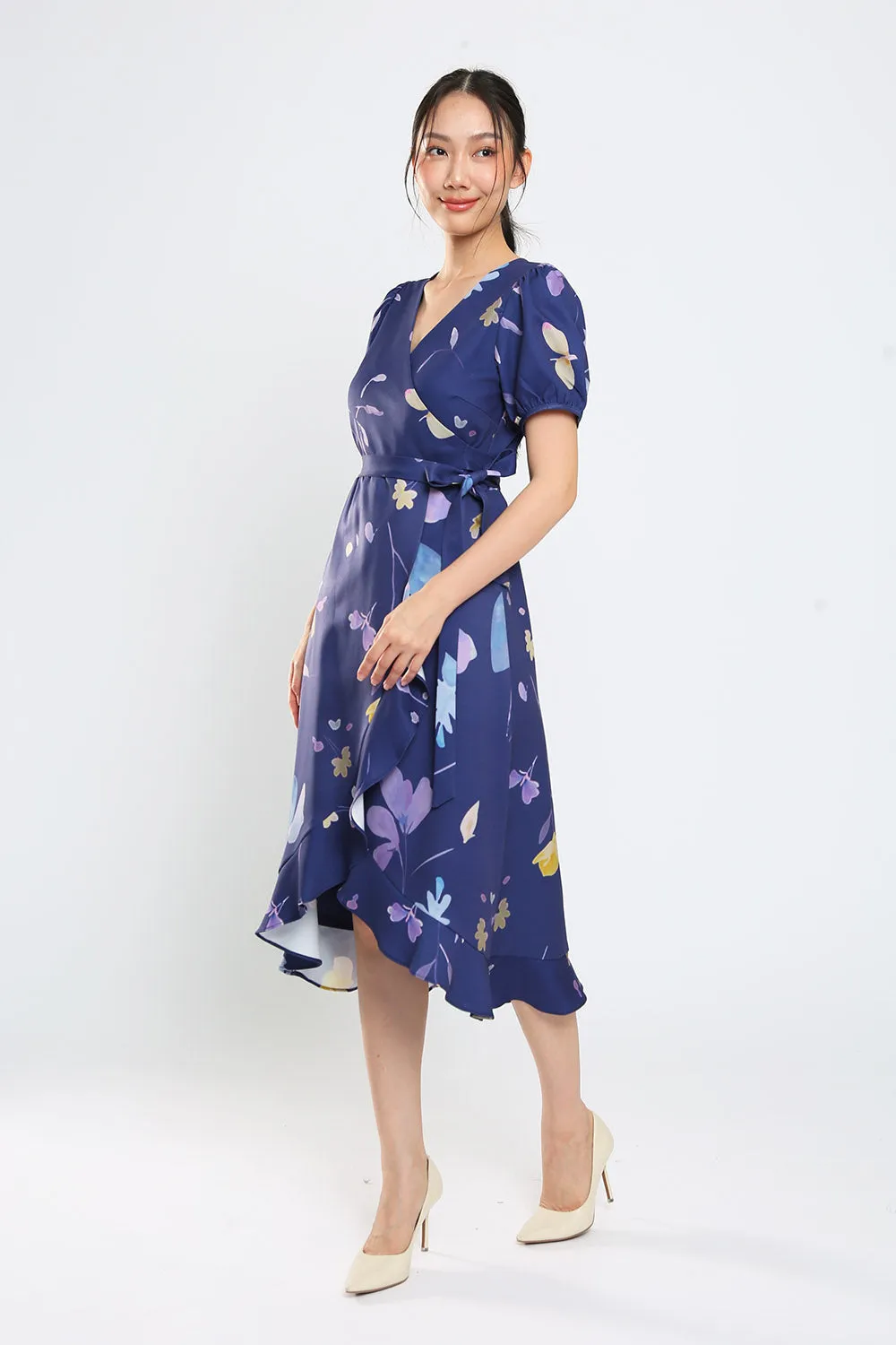 Devonne Wrap Dress in Navy Blue Floral