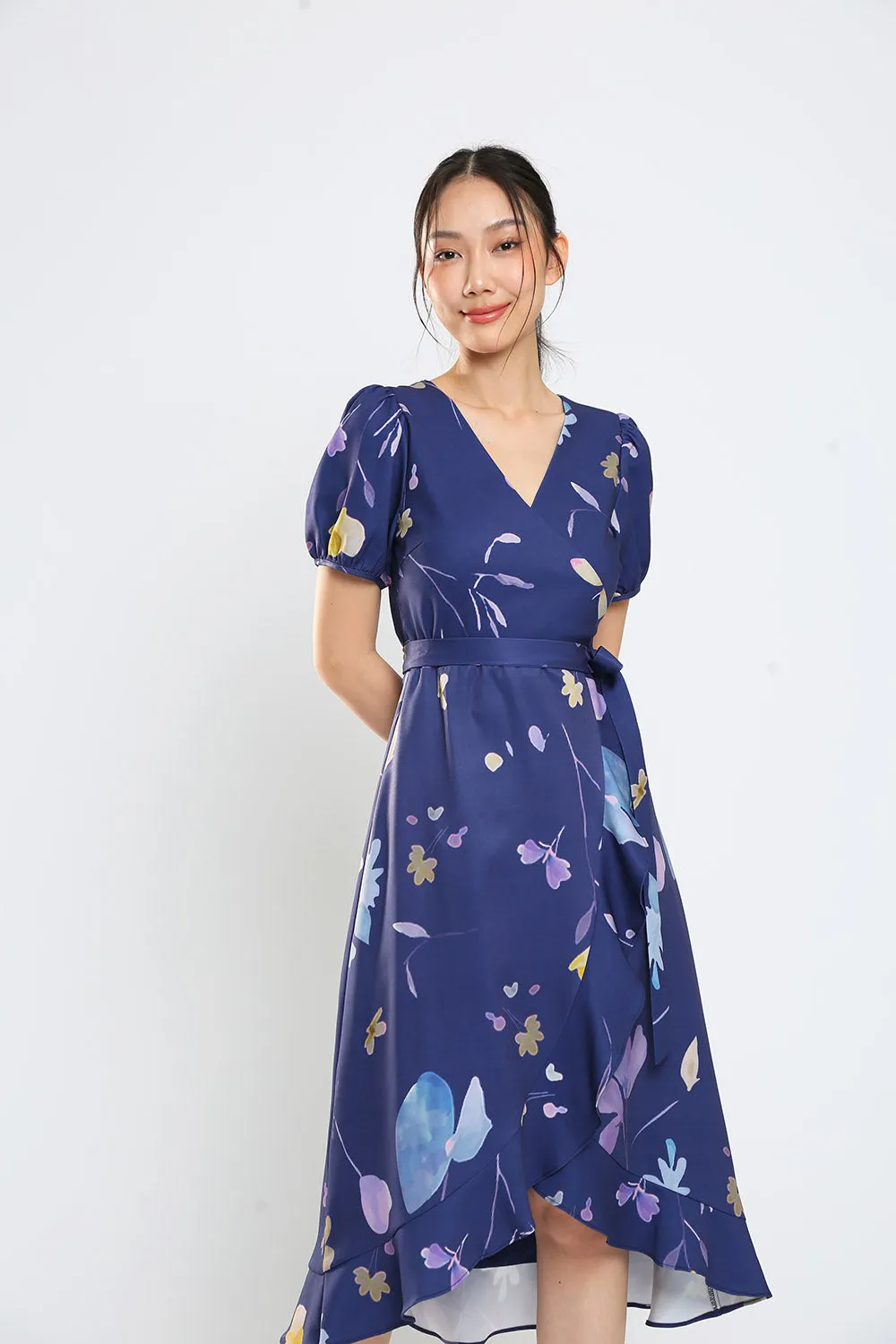 Devonne Wrap Dress in Navy Blue Floral