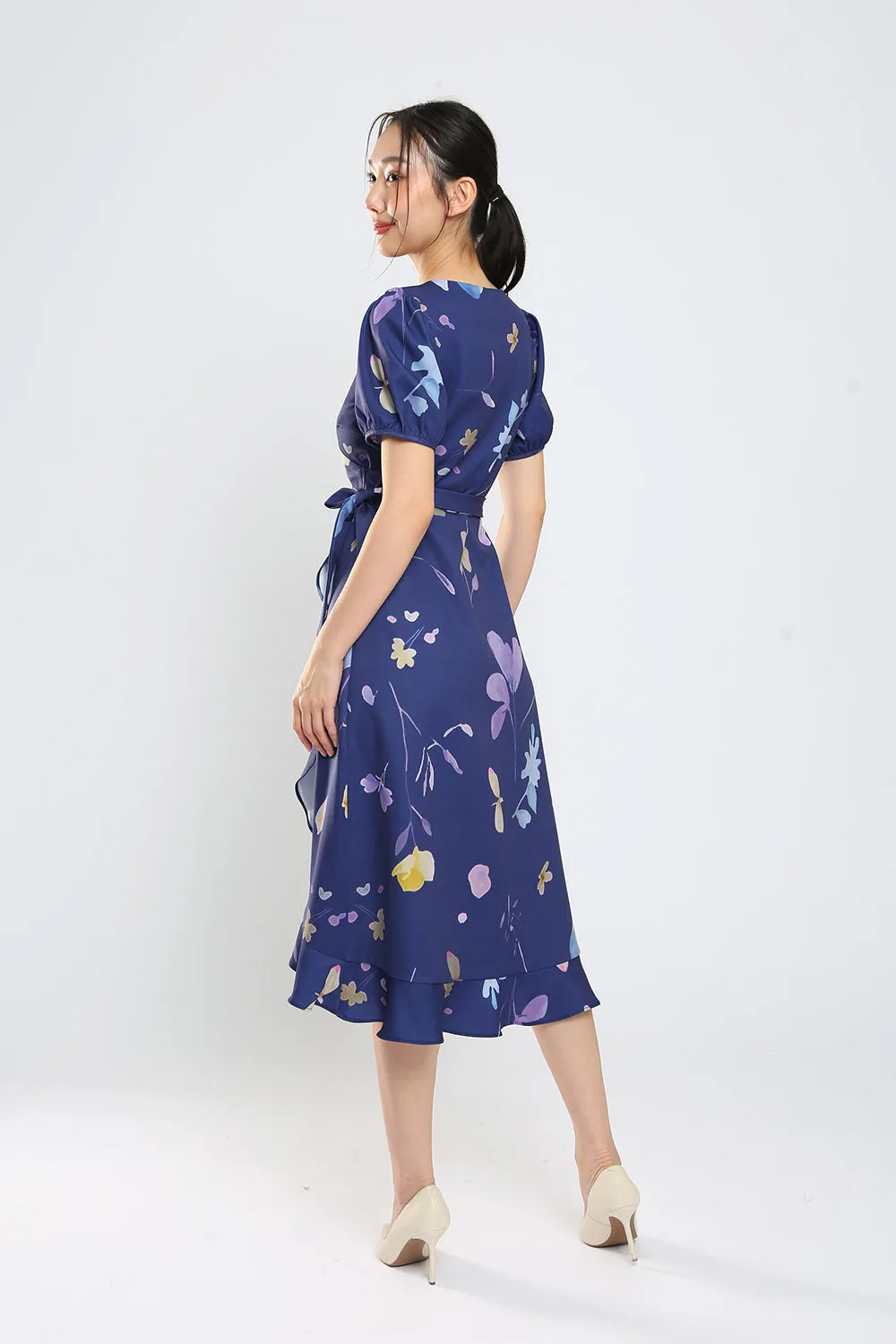 Devonne Wrap Dress in Navy Blue Floral