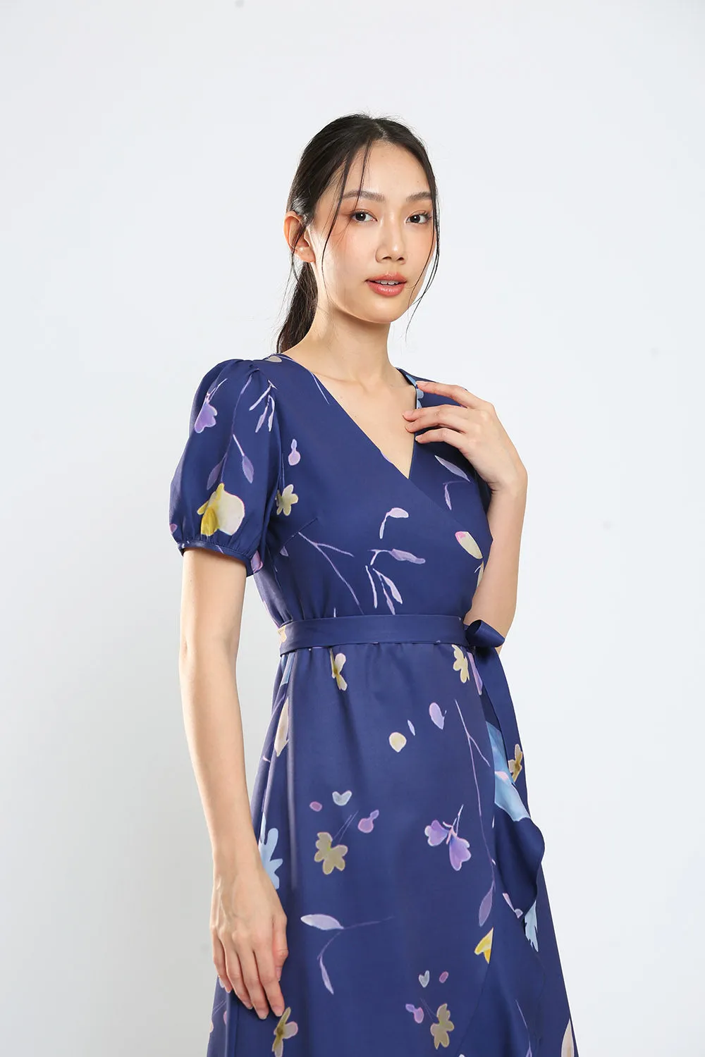 Devonne Wrap Dress in Navy Blue Floral