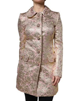 Dolce & Gabbana Metallic Pink Gold Jacquard Jewel Button Coat Jacket