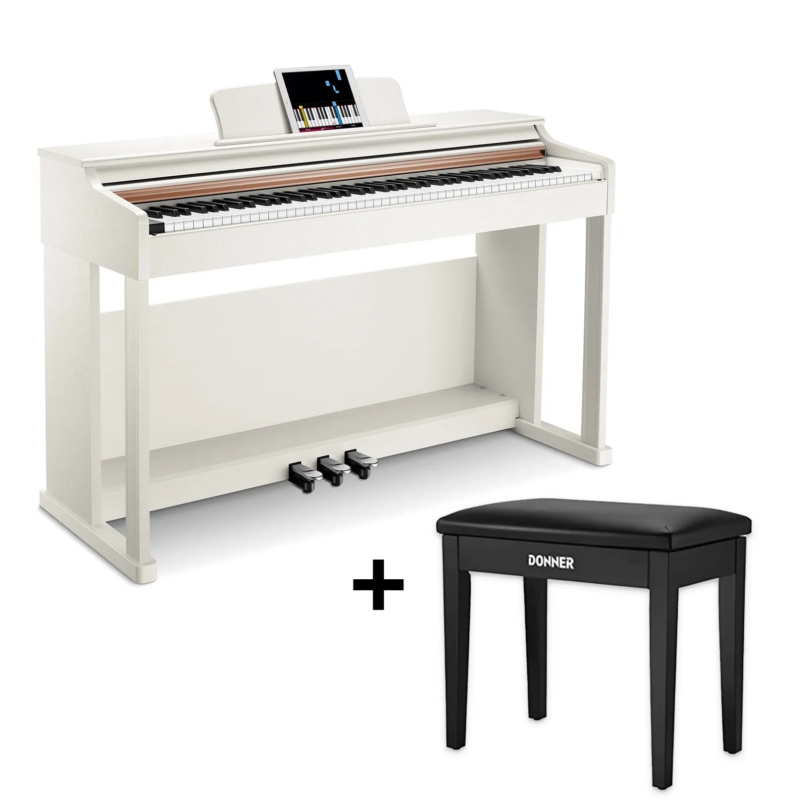 Donner DDP-100 White 88 Key Fully Weighted Upright Digital Piano 3 Pedal