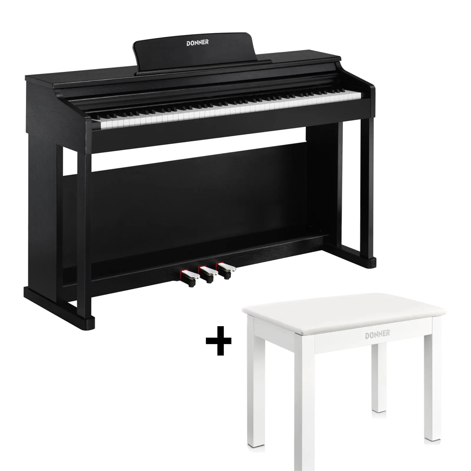 Donner DDP-100 White 88 Key Fully Weighted Upright Digital Piano 3 Pedal