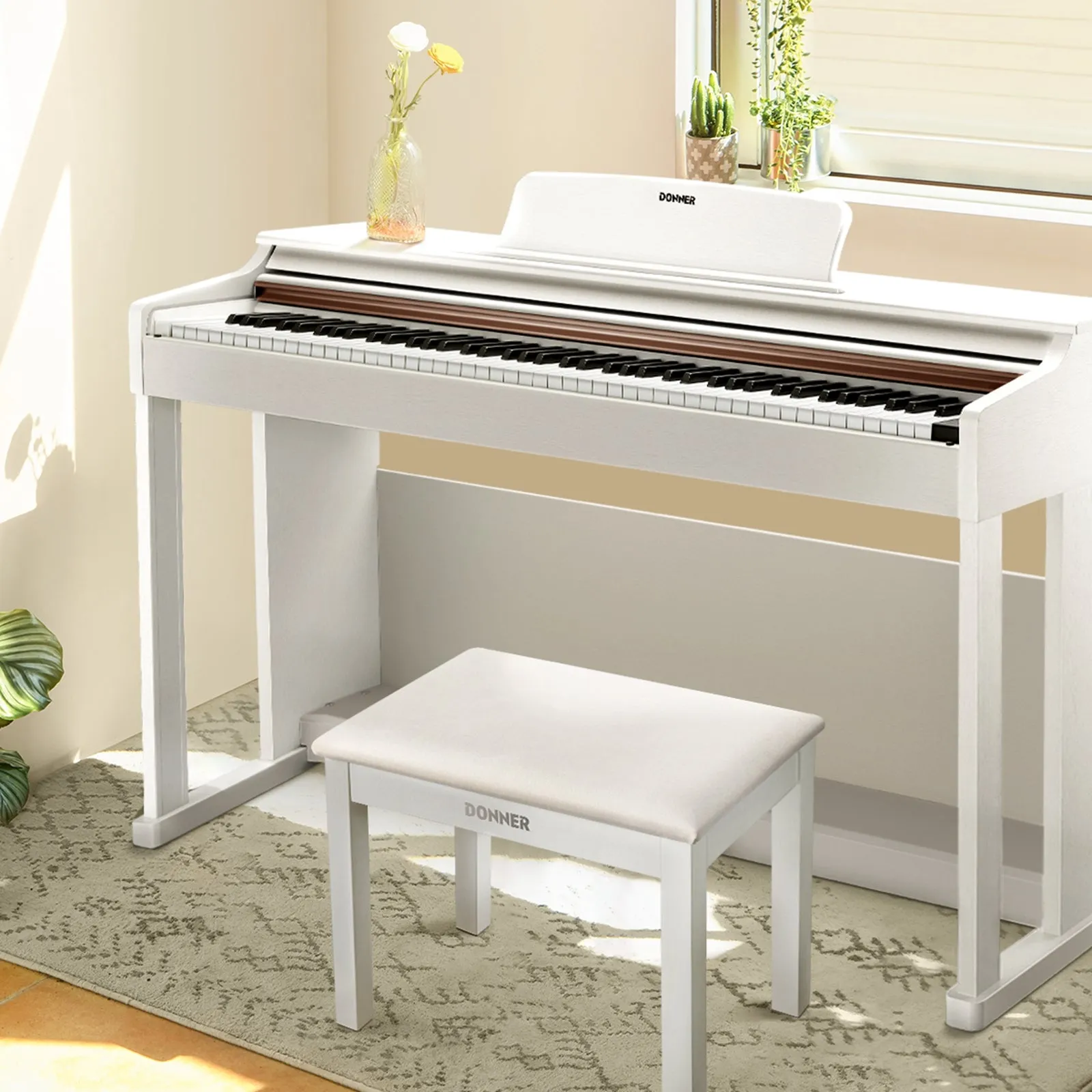 Donner DDP-100 White 88 Key Fully Weighted Upright Digital Piano 3 Pedal
