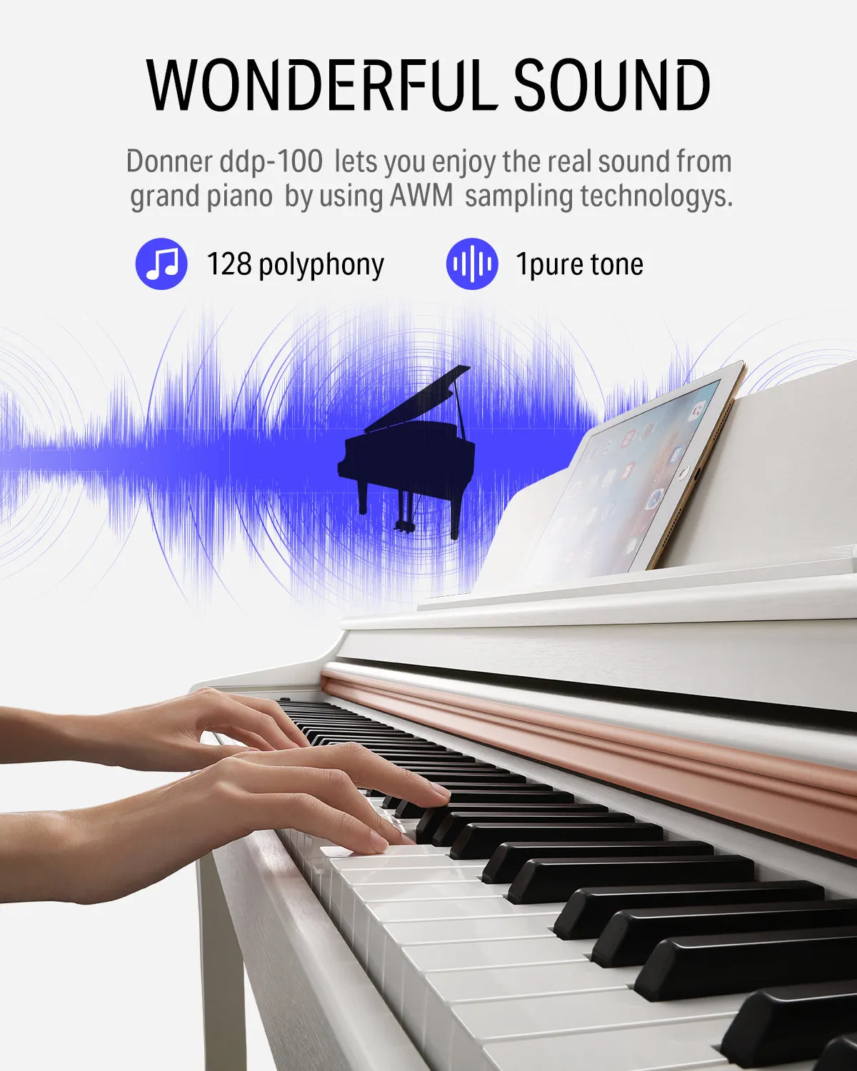 Donner DDP-100 White 88 Key Fully Weighted Upright Digital Piano 3 Pedal