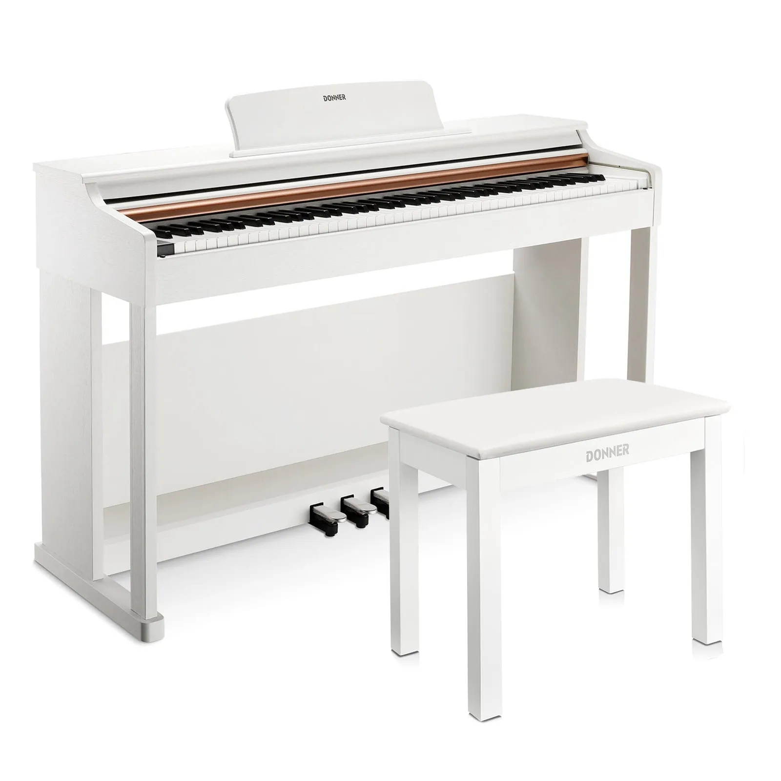 Donner DDP-100 White 88 Key Fully Weighted Upright Digital Piano 3 Pedal