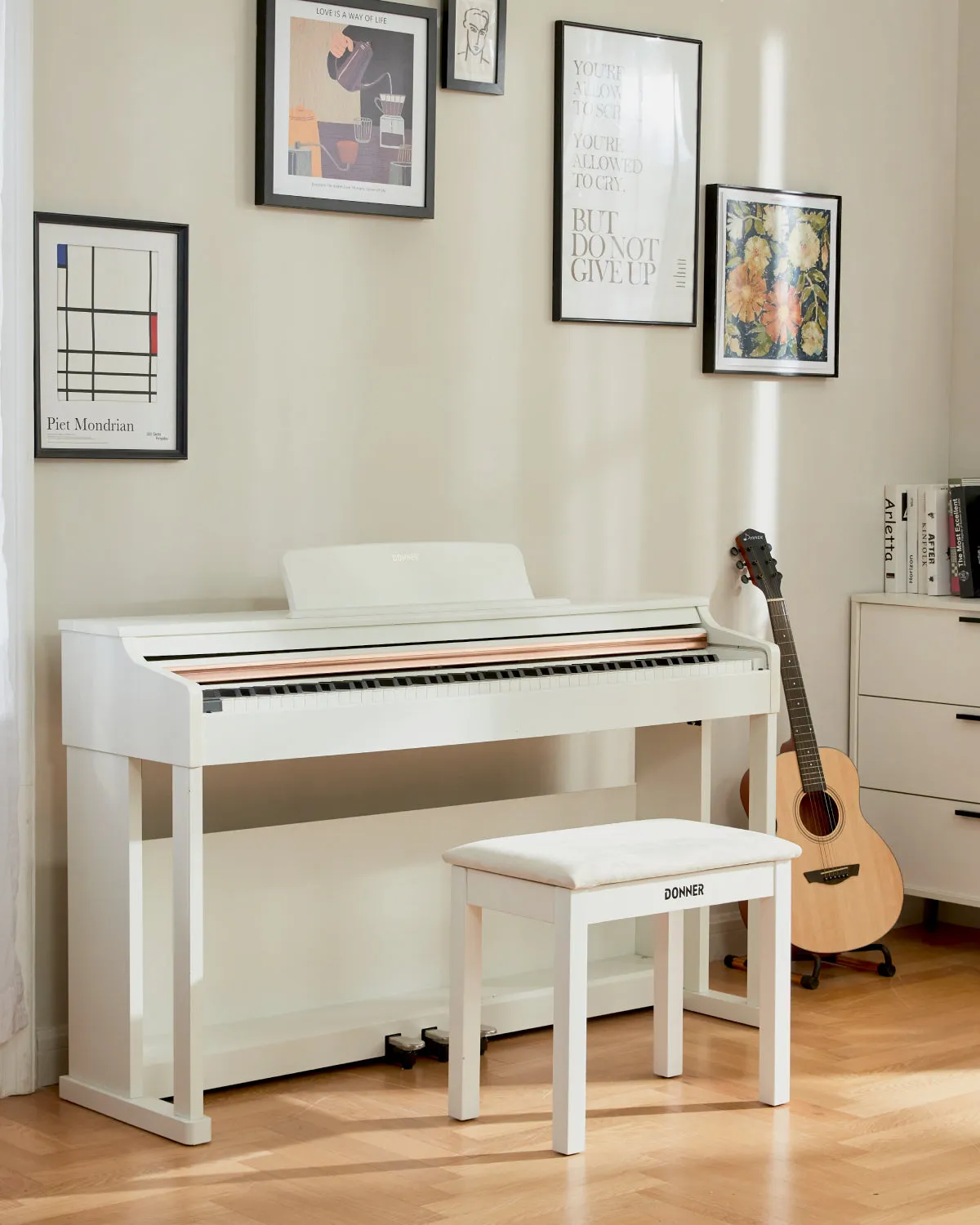 Donner DDP-100 White 88 Key Fully Weighted Upright Digital Piano 3 Pedal