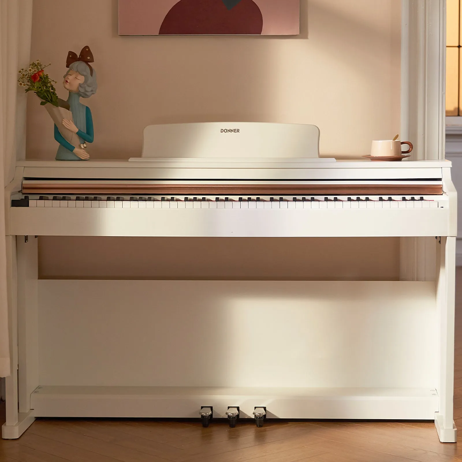 Donner DDP-100 White 88 Key Fully Weighted Upright Digital Piano 3 Pedal