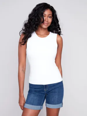 Double Cloth Sleeveless Crew Neck Top