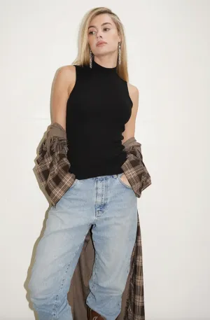 Double Layer Mock Neck Black