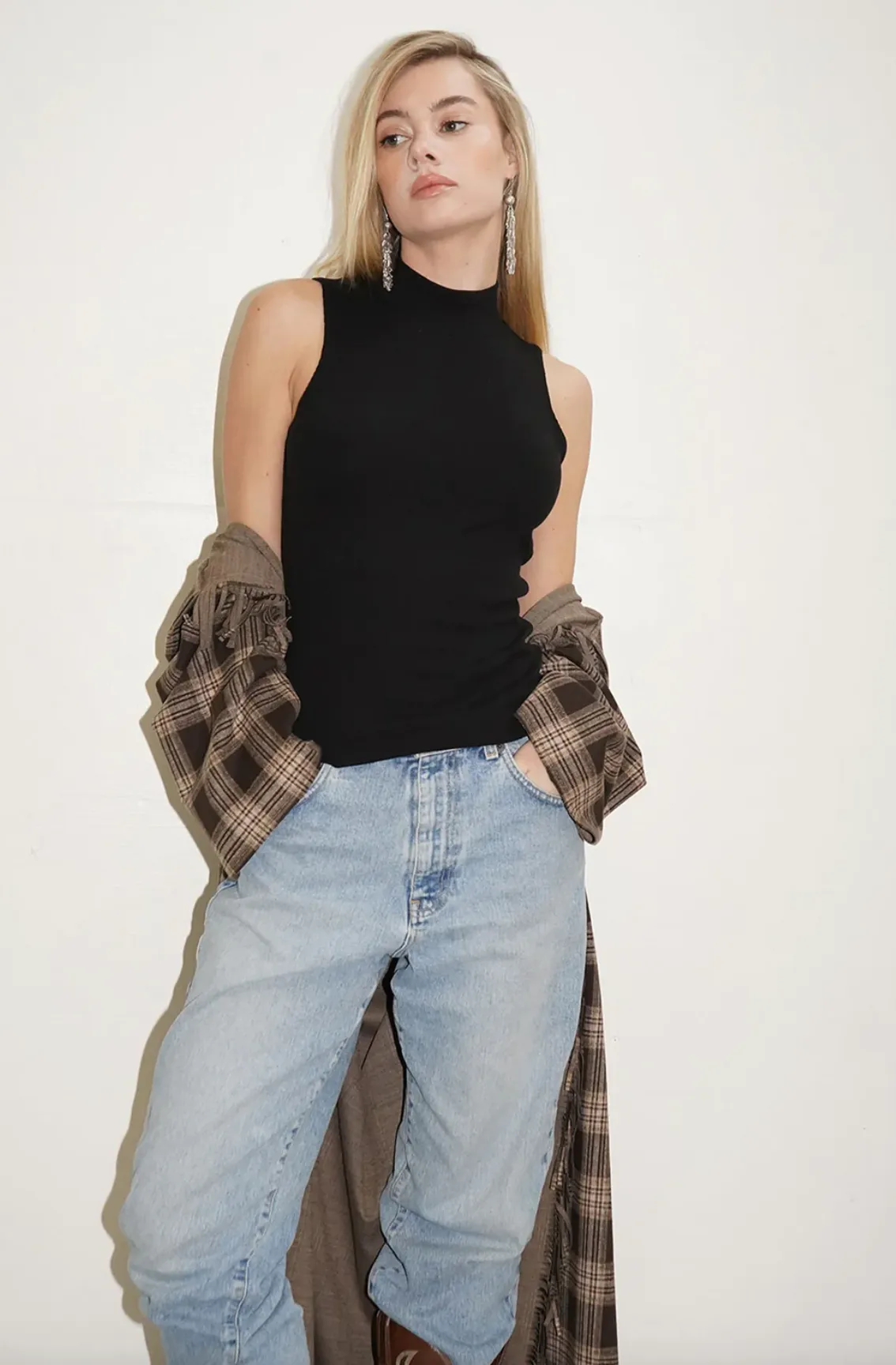 Double Layer Mock Neck Black