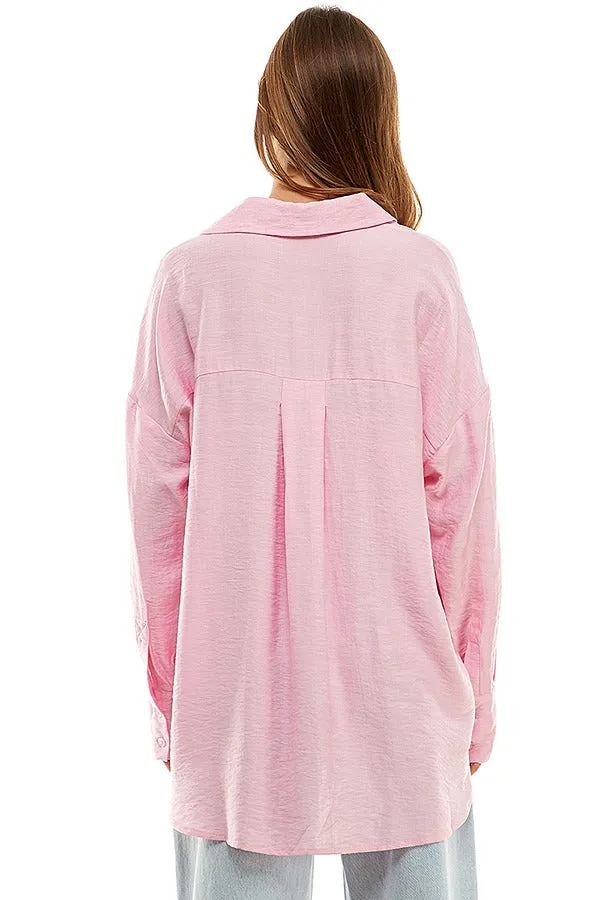 Drop Shoulder Button Down Top (Pink or White)