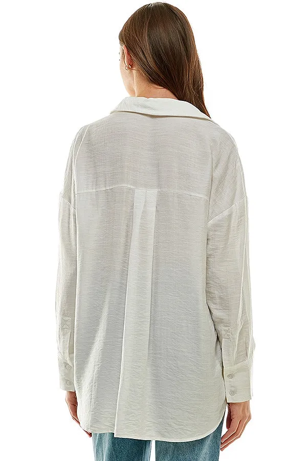Drop Shoulder Button Down Top (Pink or White)
