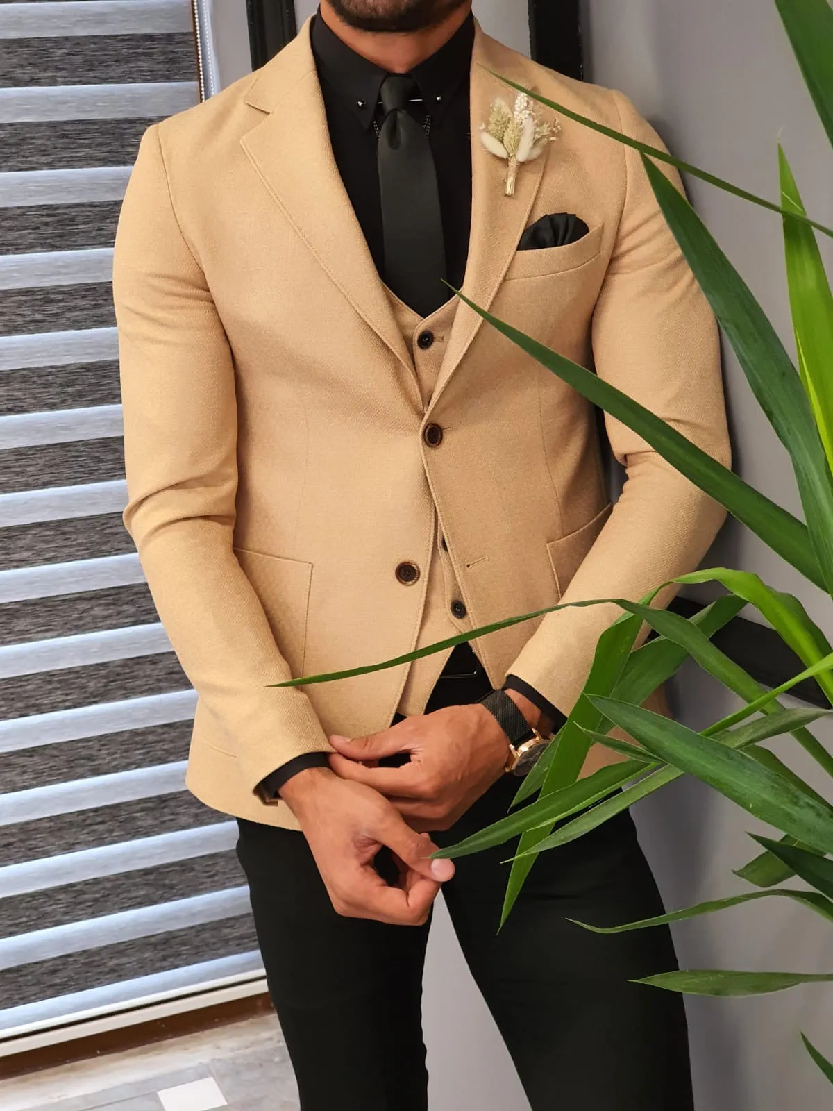 Edmond Beige Slim Fit Suit: The Ultimate Versatile Three-Piece Suit