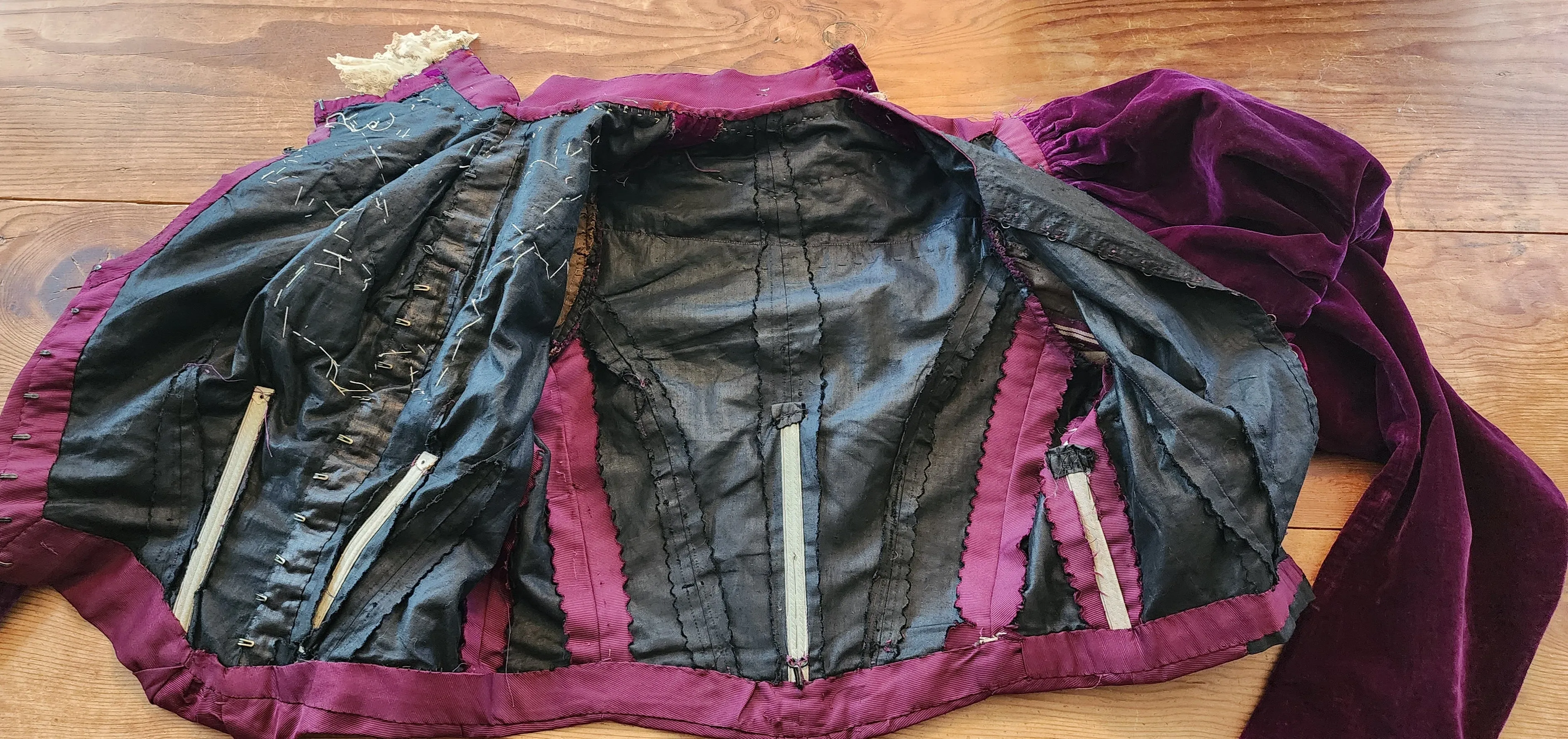 Edwardian Jacket Purple Velvet Cream Lace & Feathers