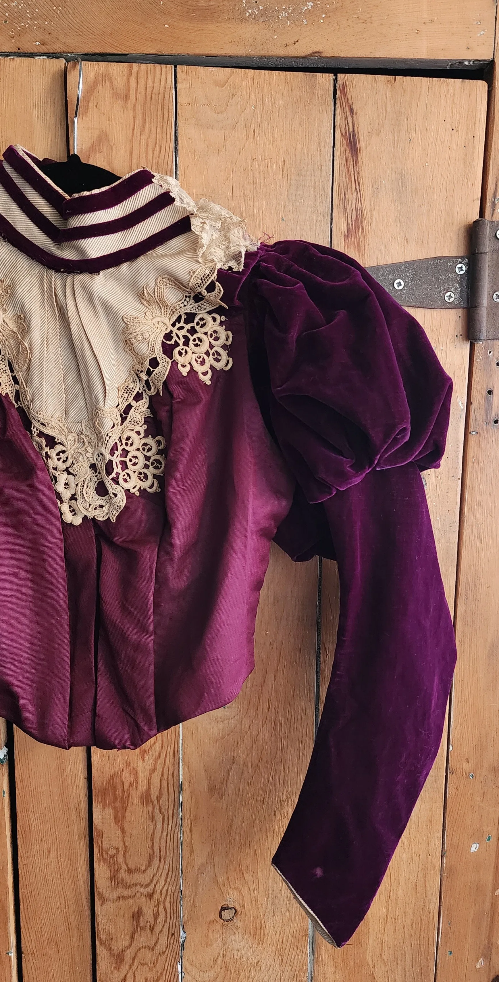 Edwardian Jacket Purple Velvet Cream Lace & Feathers