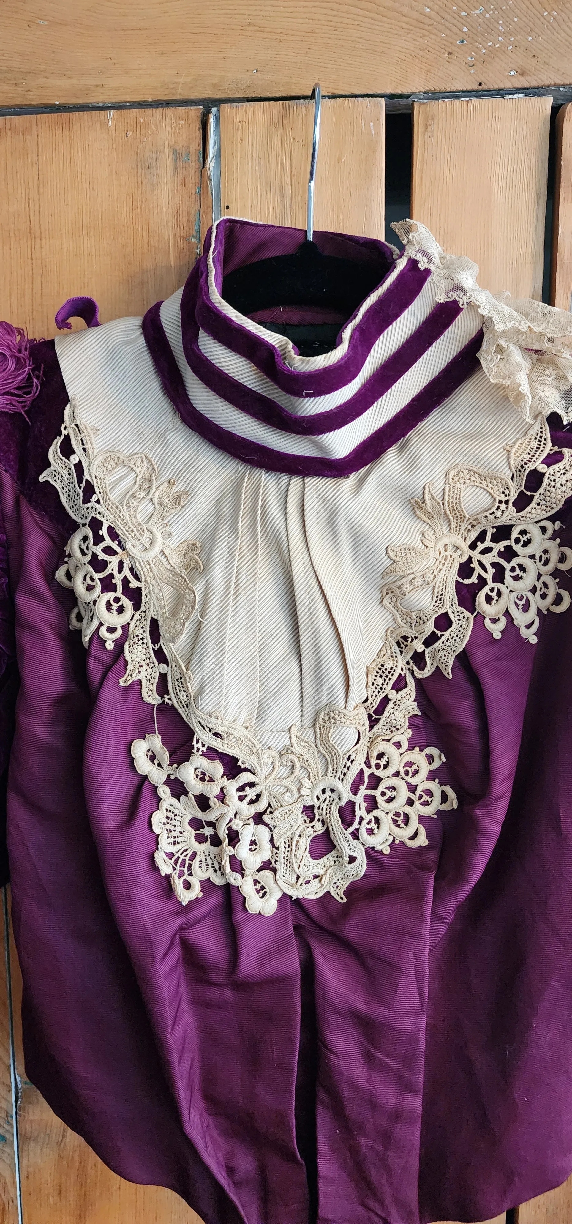 Edwardian Jacket Purple Velvet Cream Lace & Feathers