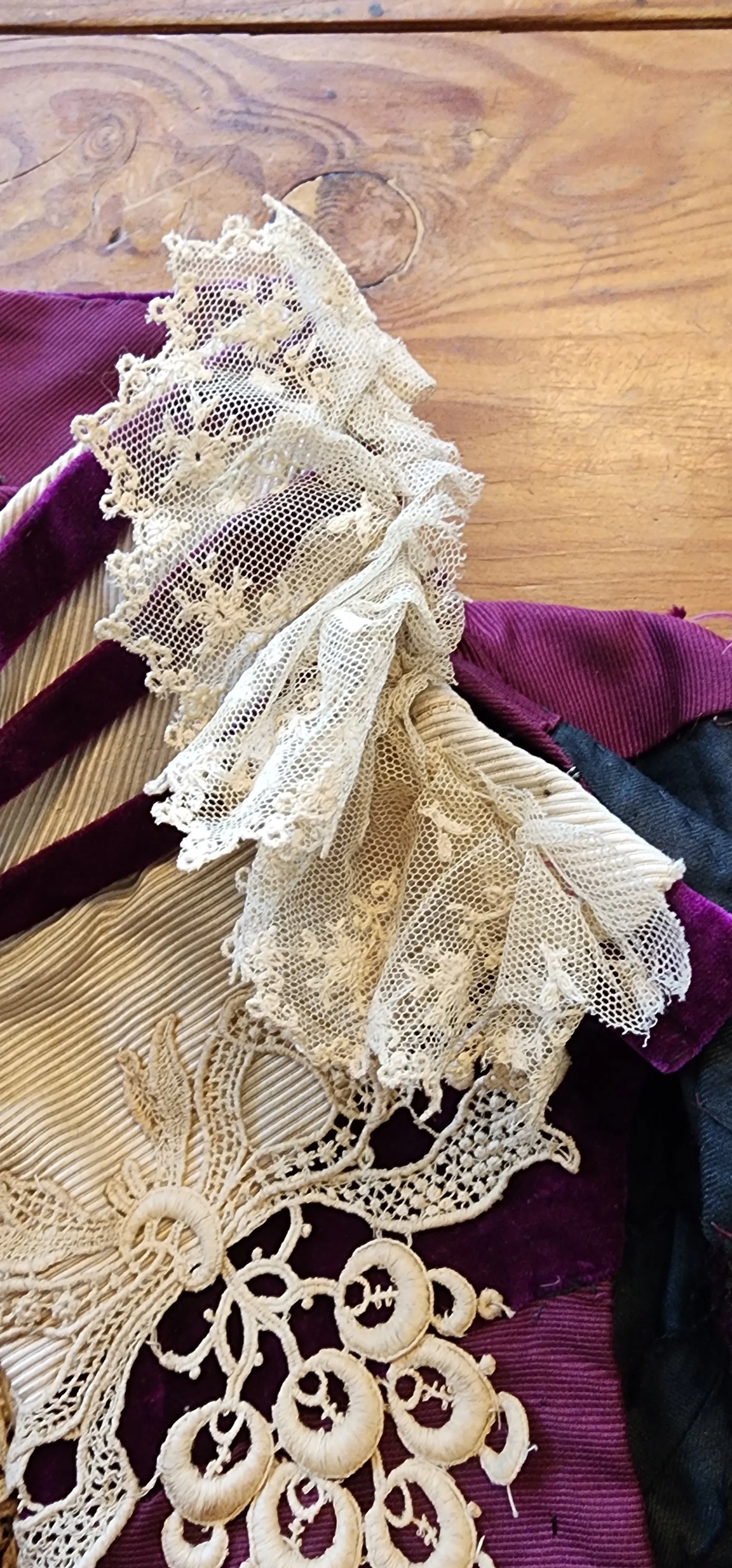 Edwardian Jacket Purple Velvet Cream Lace & Feathers